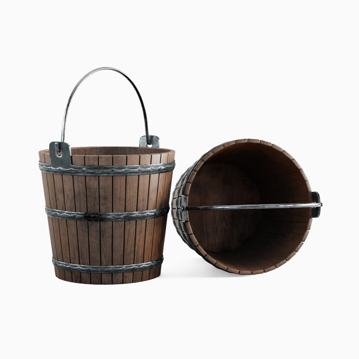 Wooden Bucket Set 3D model_2