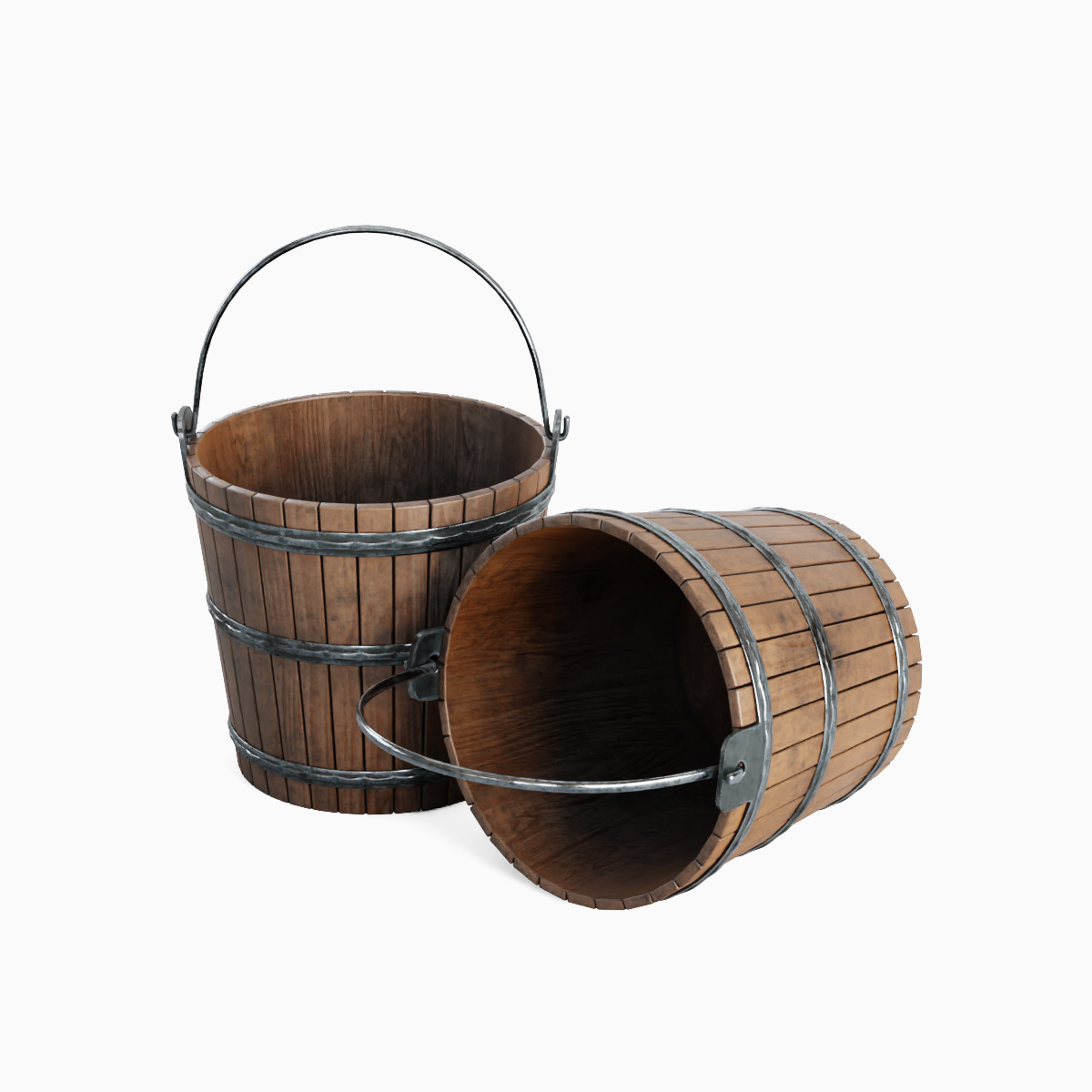 Wooden Bucket Set 3D model_6