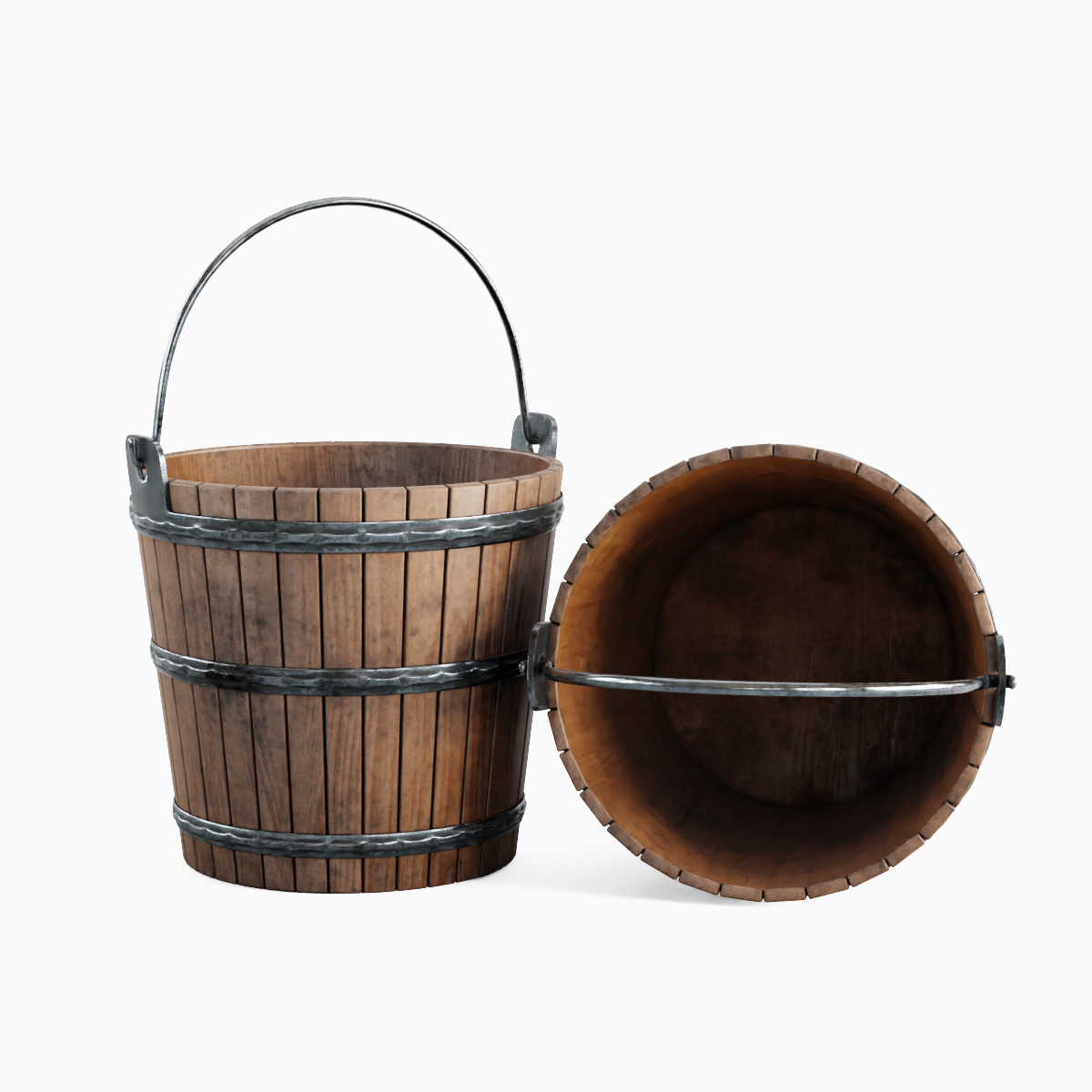 Wooden Bucket Set 3D model_13