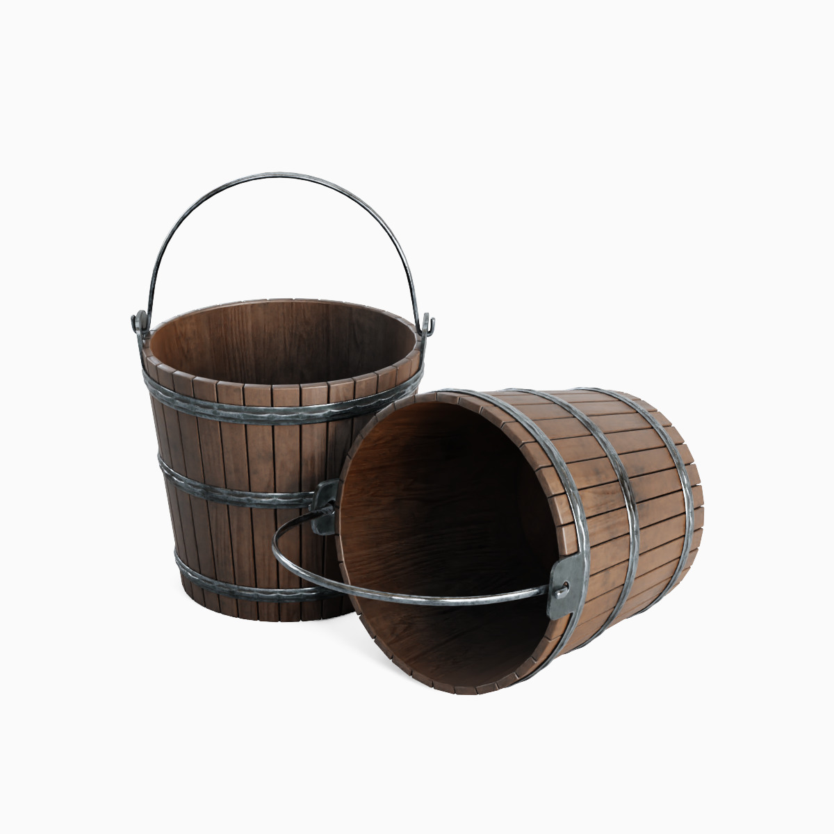 Wooden Bucket Set 3D model_12