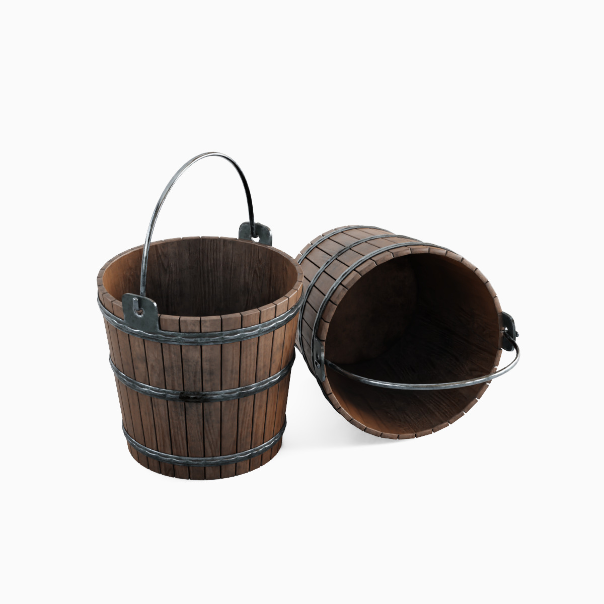 Wooden Bucket Set 3D model_5