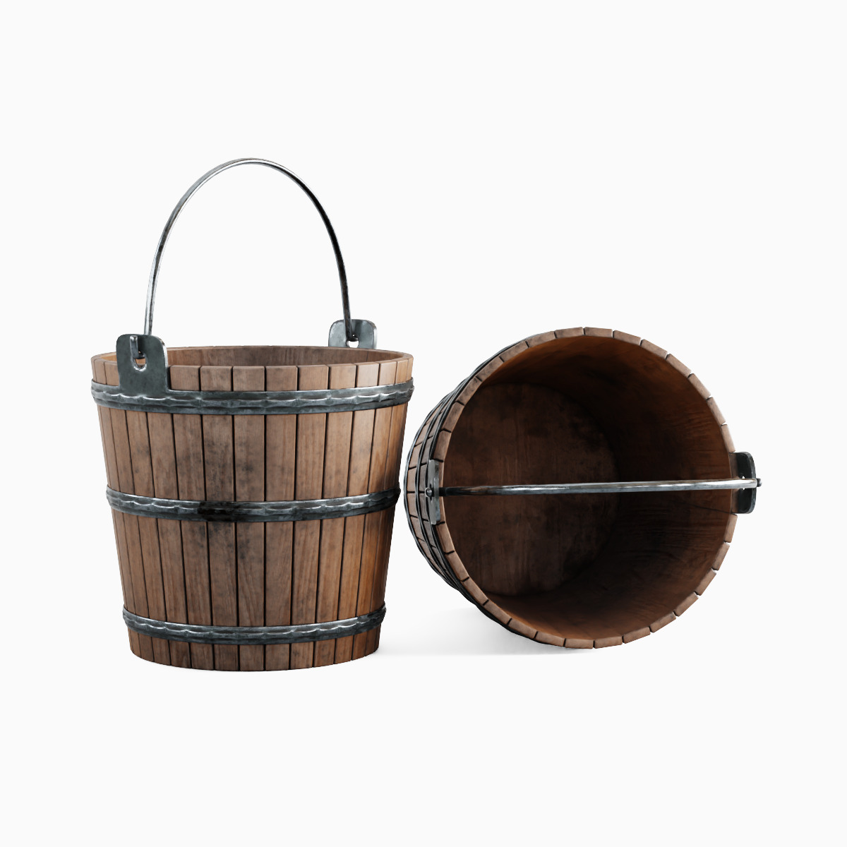 Wooden Bucket Set 3D model_14