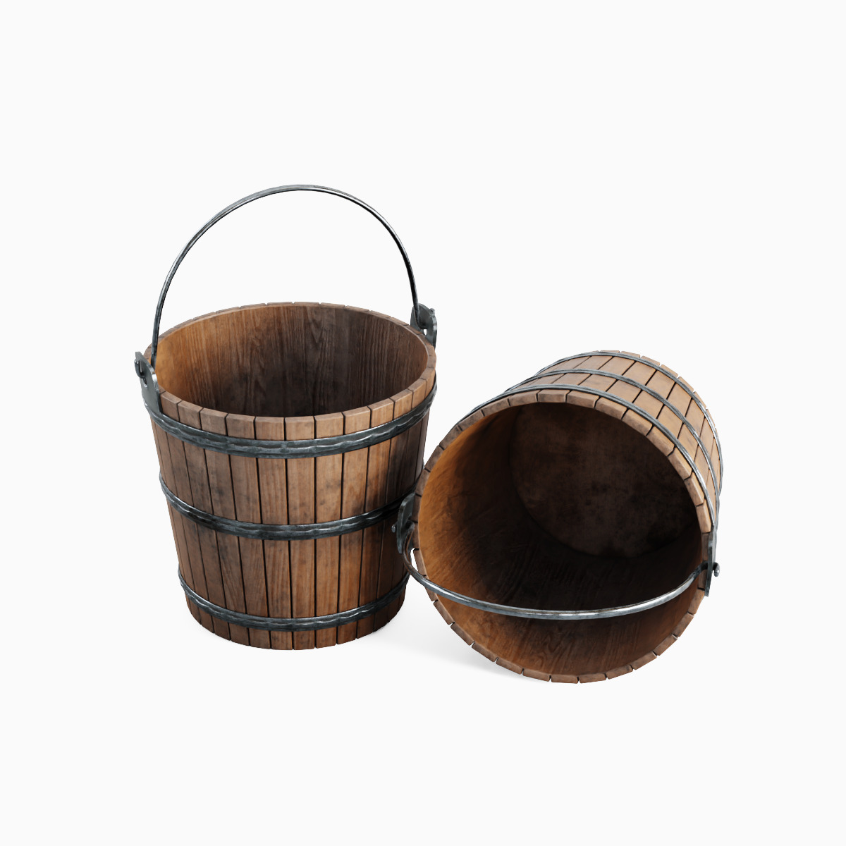 Wooden Bucket Set 3D model_16