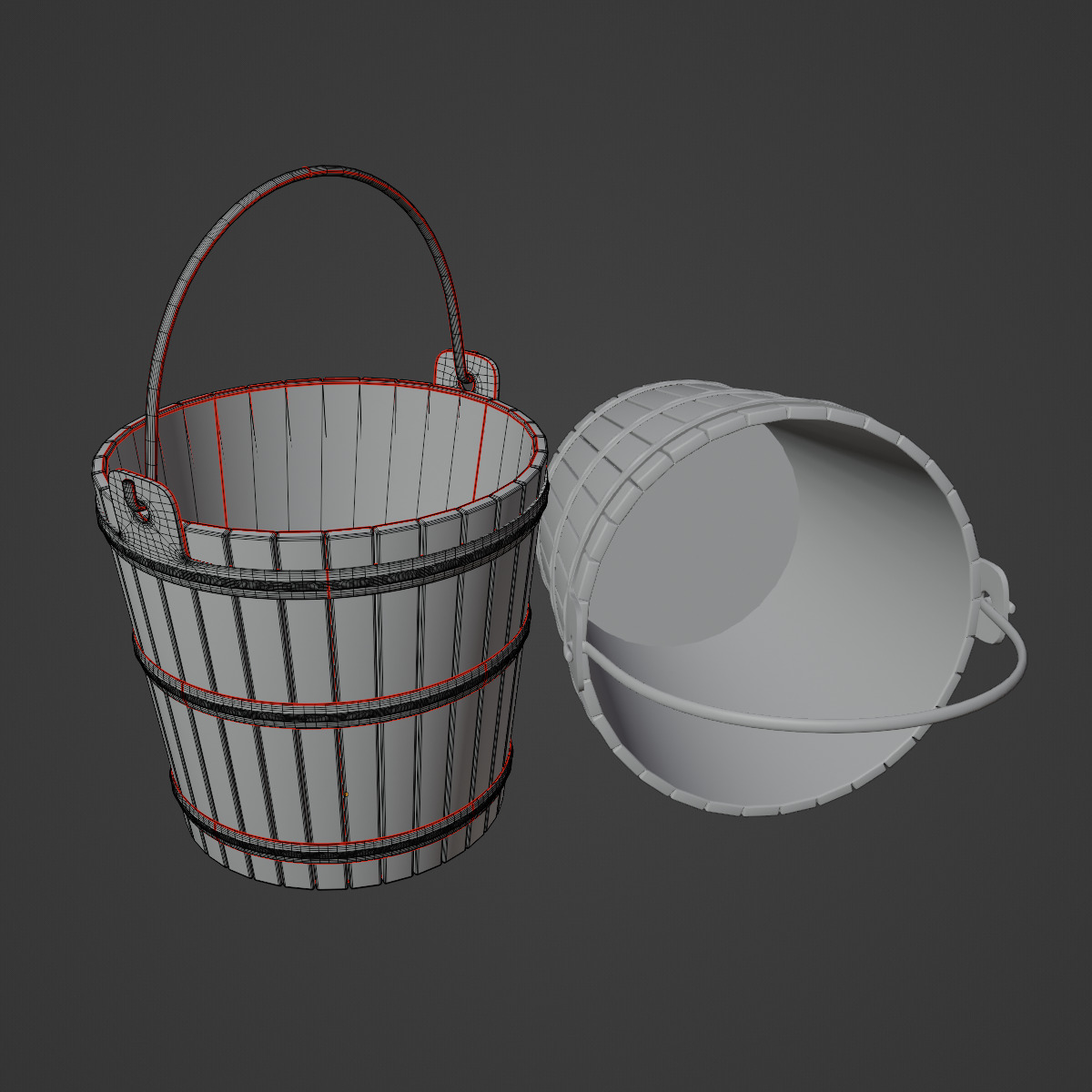 Wooden Bucket Set 3D model_20