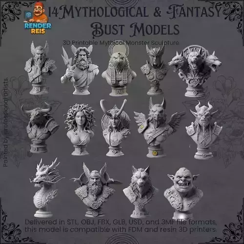 14 Mythological  Fantasy Bust Models 3D Model Collection
