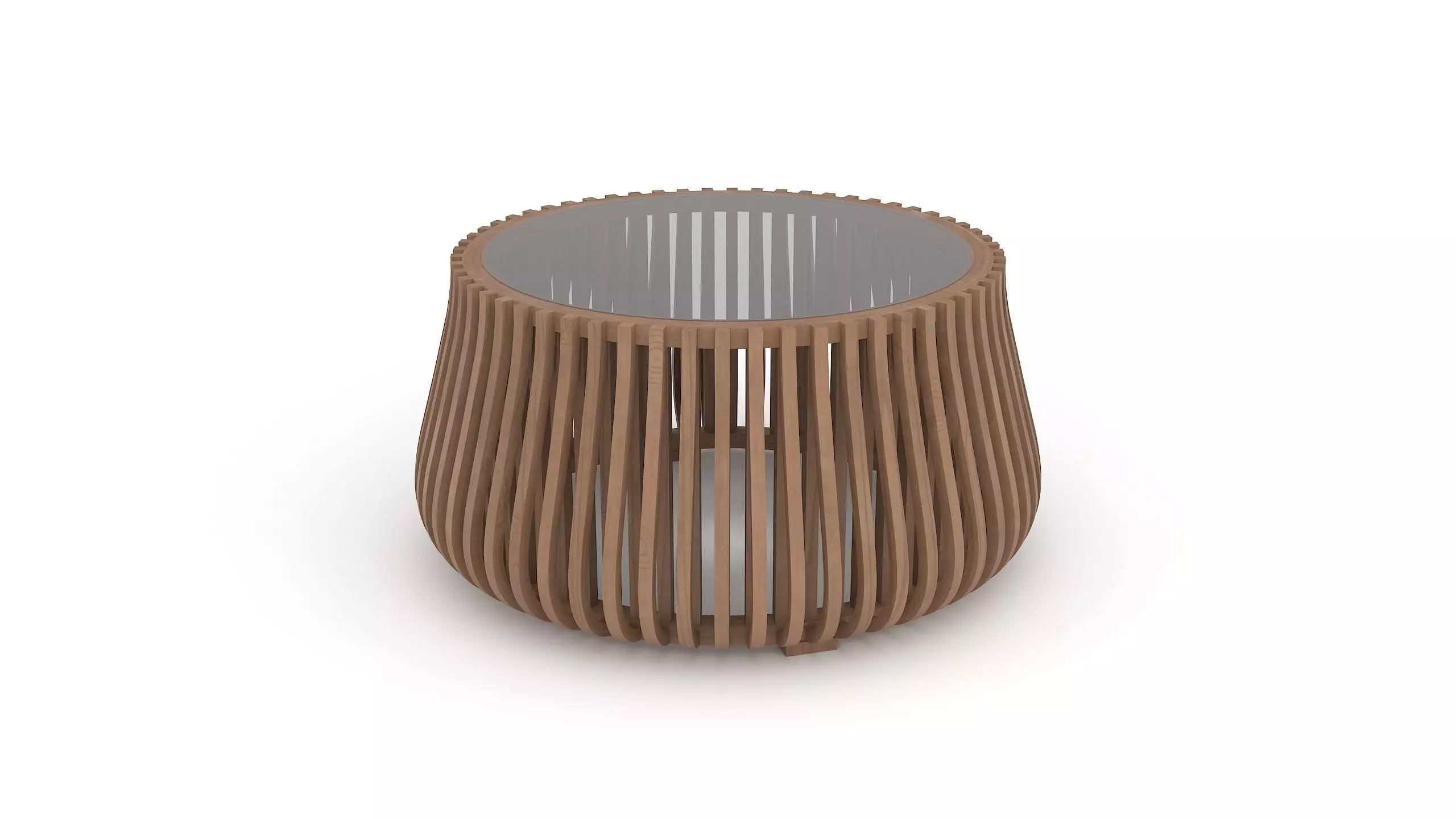 Wooden Round Coffee Table 3D Model Low-poly 3D model_0
