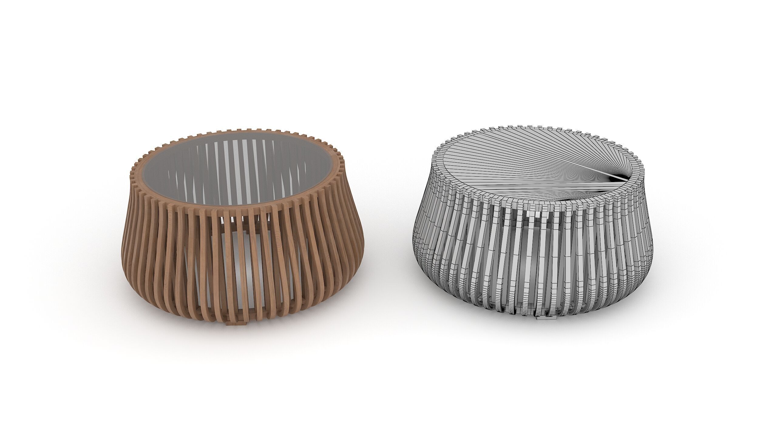 Wooden Round Coffee Table 3D Model Low-poly 3D model_3