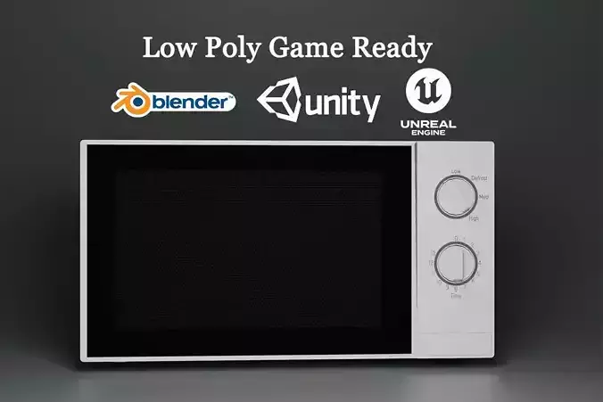 Low Poly Microwave Oven Game Ready Kitchen Appliance