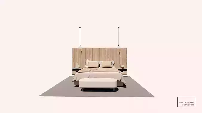 Double Bed Set - Scandinavian Minimalist Bedroom Layout 3D model