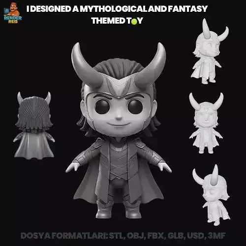 Cartoon Loki Figurine  3D Printable Cute God of Mischief Model