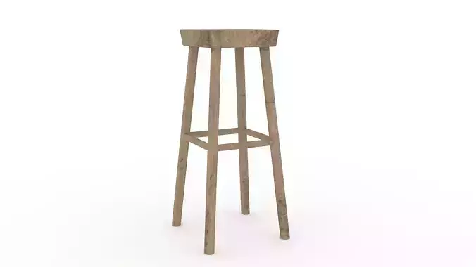 Rustic Wooden Bar Stool 3D Model