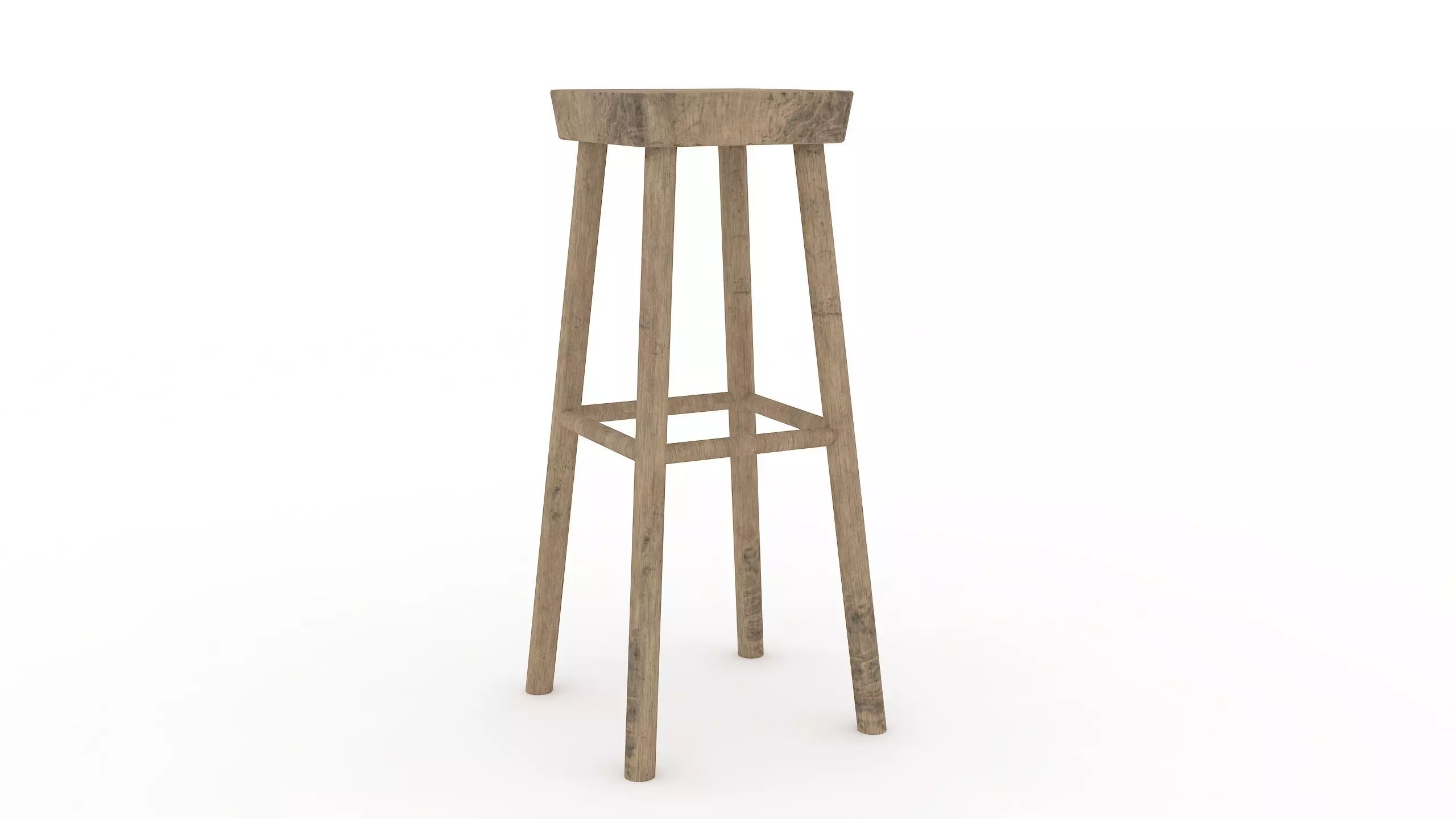 Rustic Wooden Bar Stool 3D Model Free low-poly 3D model