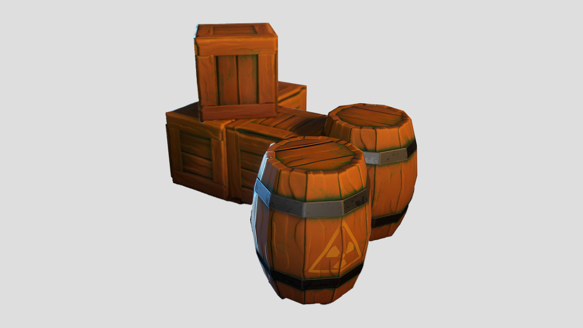 Stylized Wooden Crate and Barrel LowPoly Pack Low-poly 3D model_1