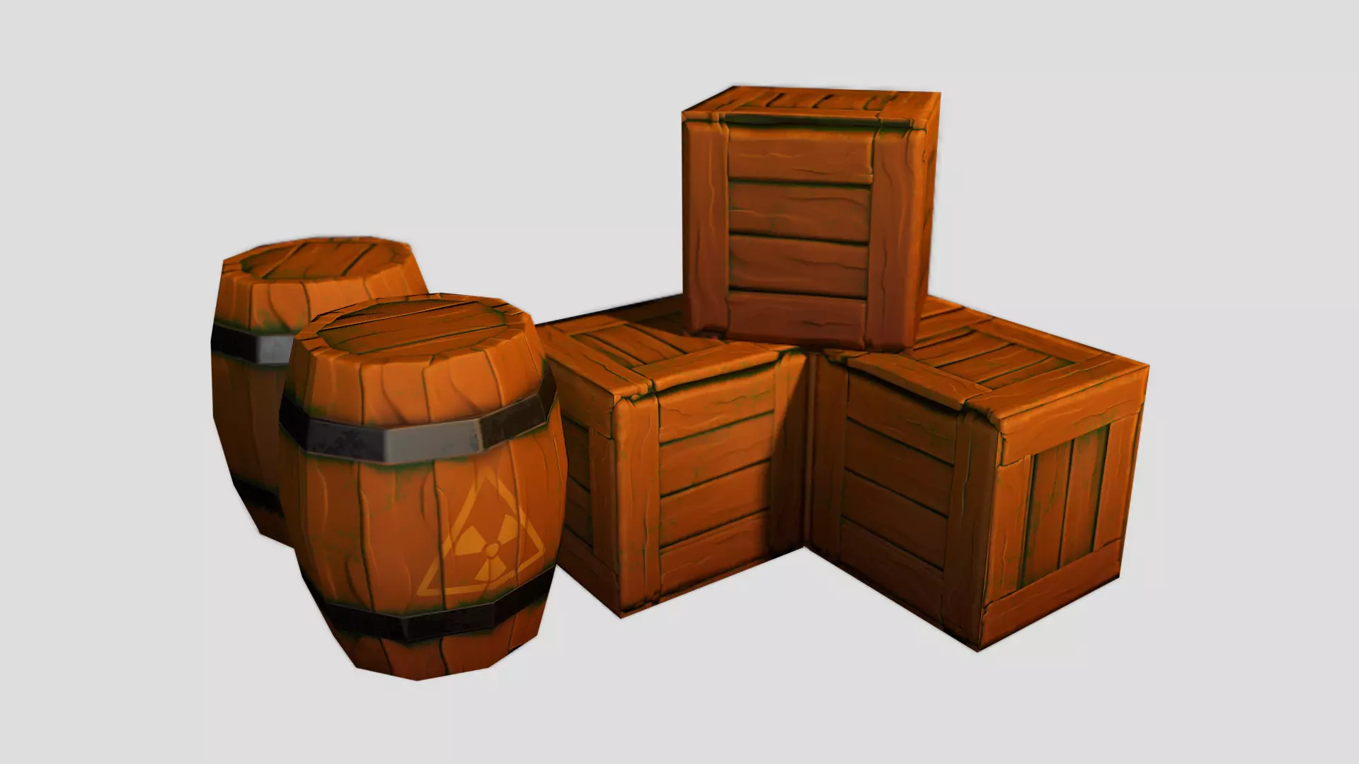 Stylized Wooden Crate and Barrel LowPoly Pack Low-poly 3D model_0