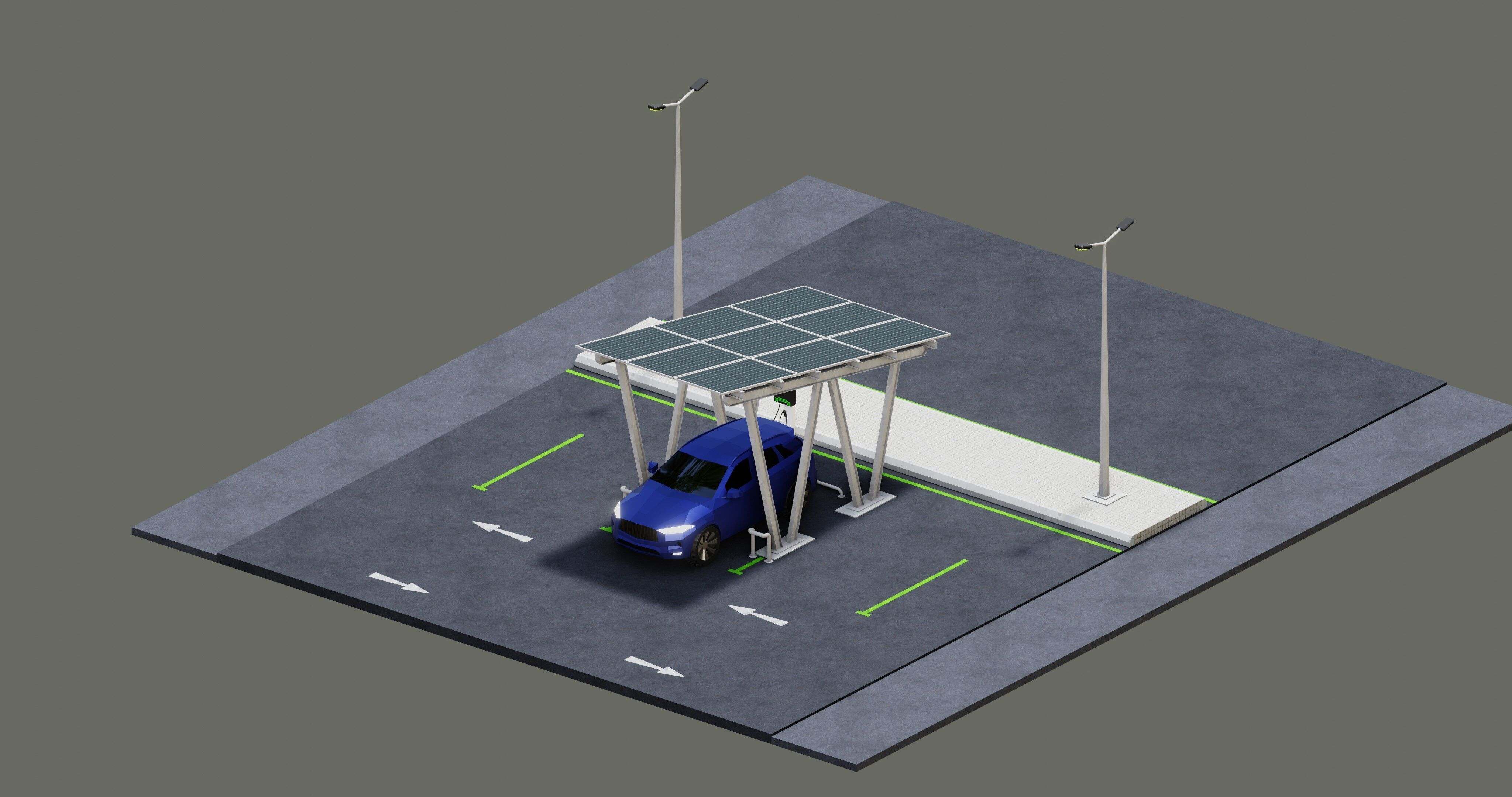 Low Poly Solar Carport Type-2 Pack Low-poly 3D model_3
