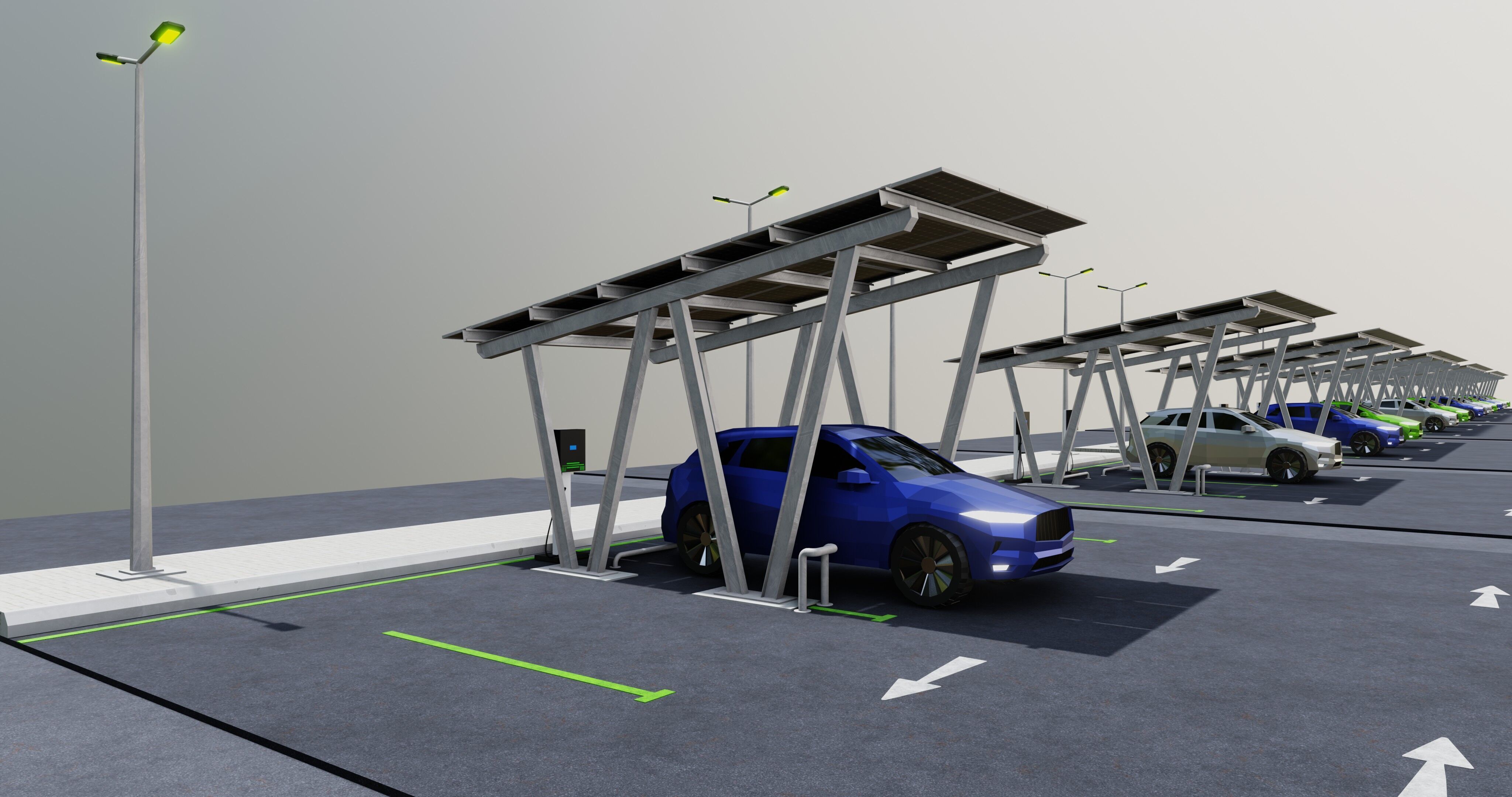 Low Poly Solar Carport Type-2 Pack Low-poly 3D model_18