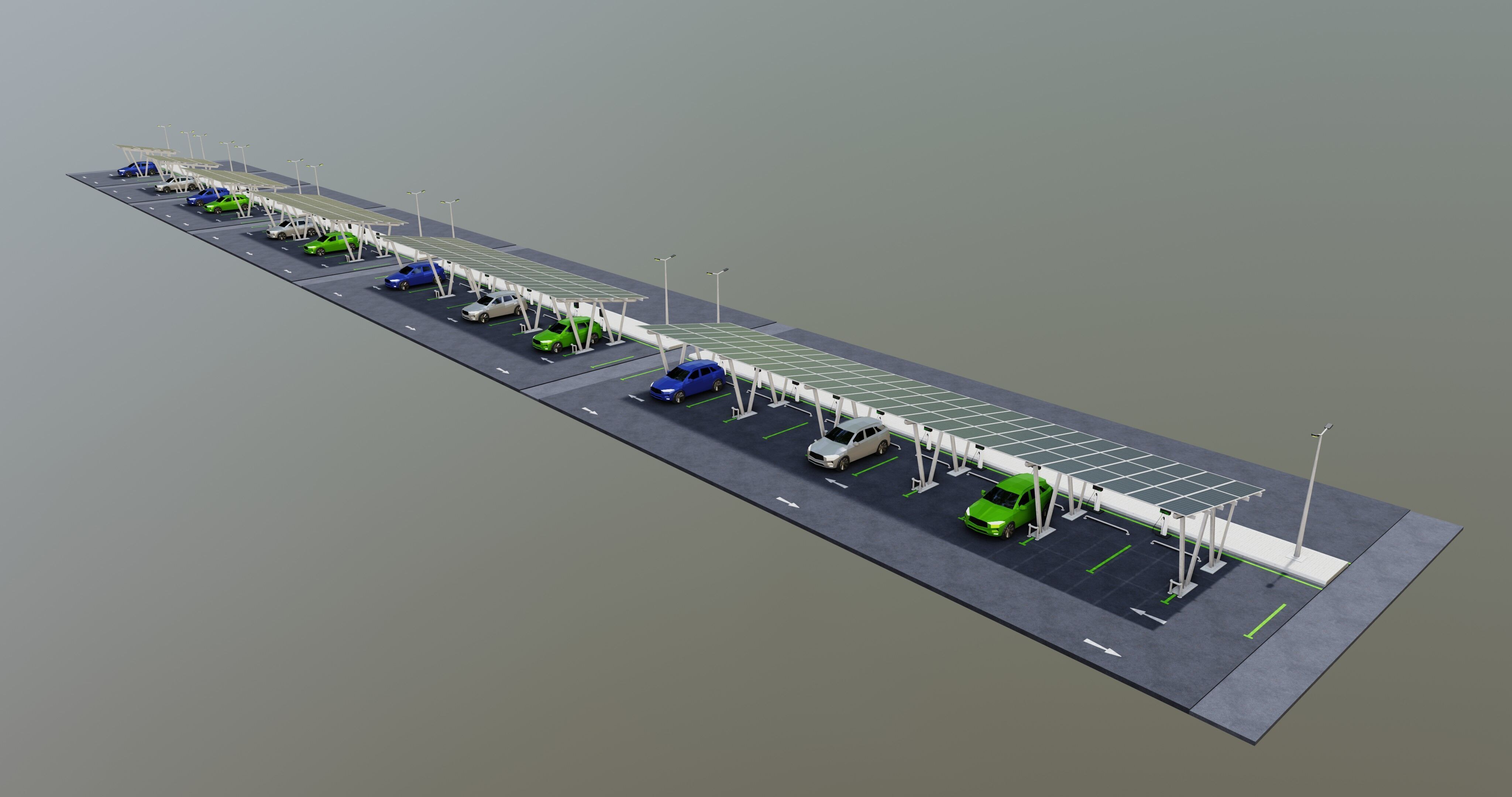 Low Poly Solar Carport Type-2 Pack Low-poly 3D model_13