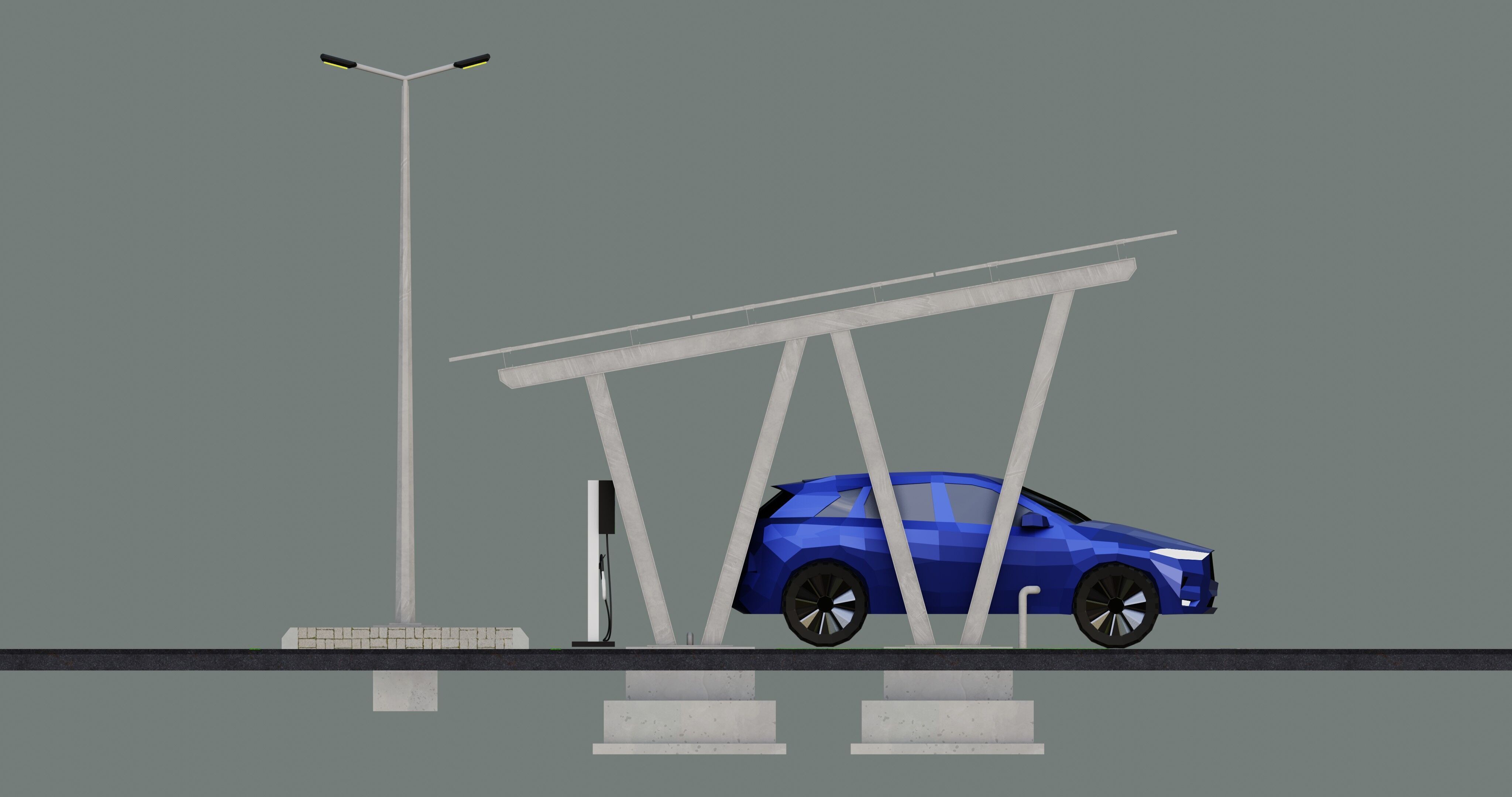 Low Poly Solar Carport Type-2 Pack Low-poly 3D model_17