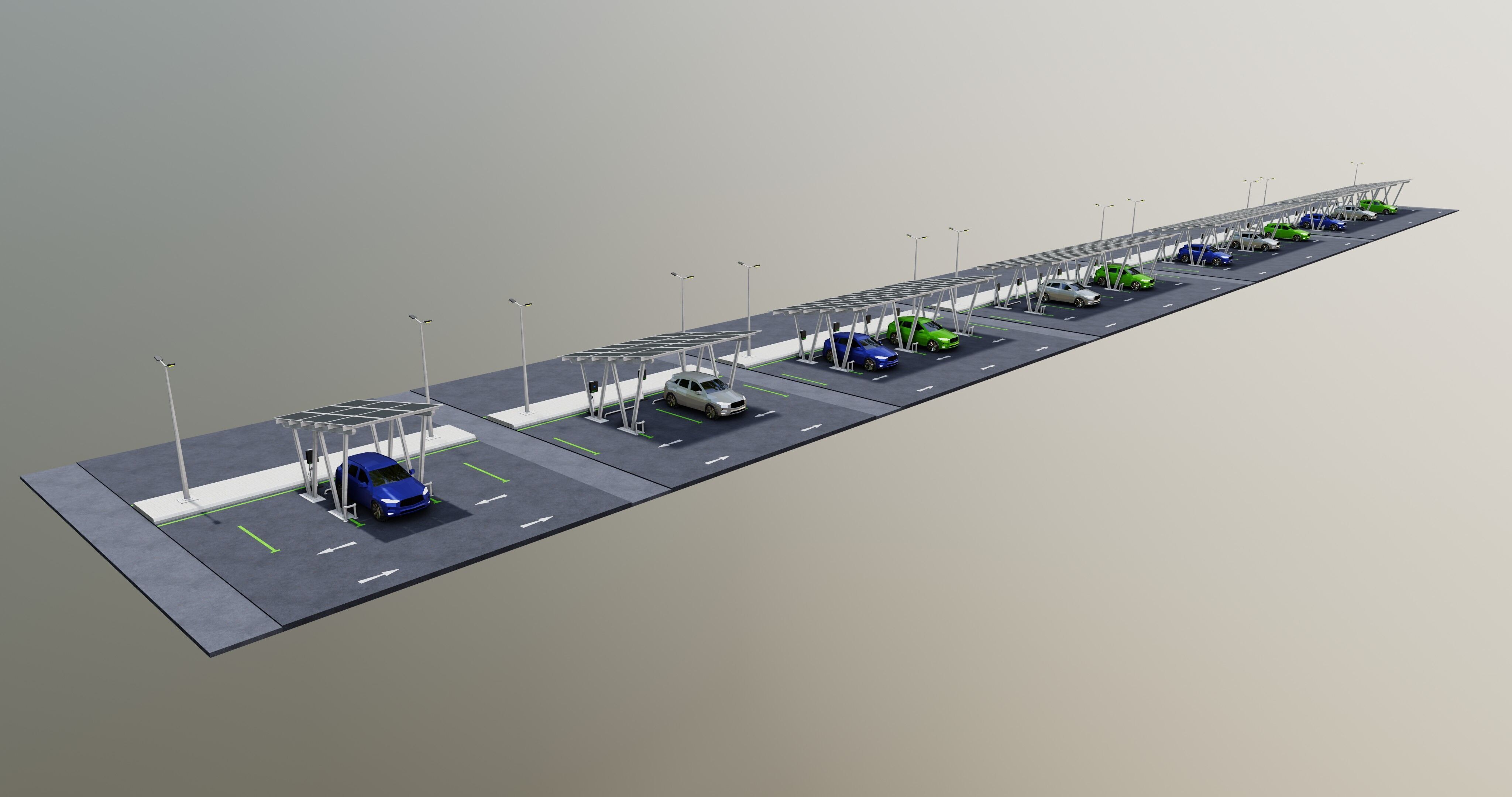 Low Poly Solar Carport Type-2 Pack Low-poly 3D model_2