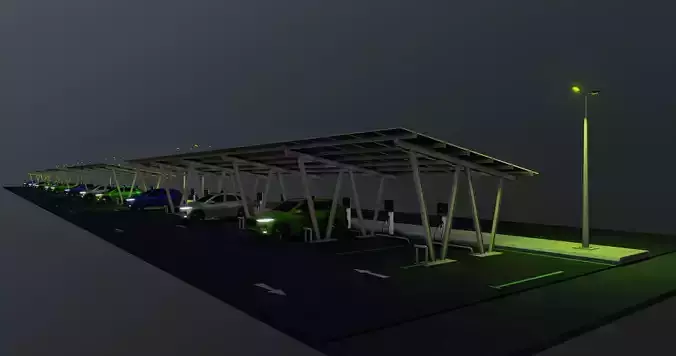 Low Poly Solar Carport Type-2 Pack Low-poly 3D model