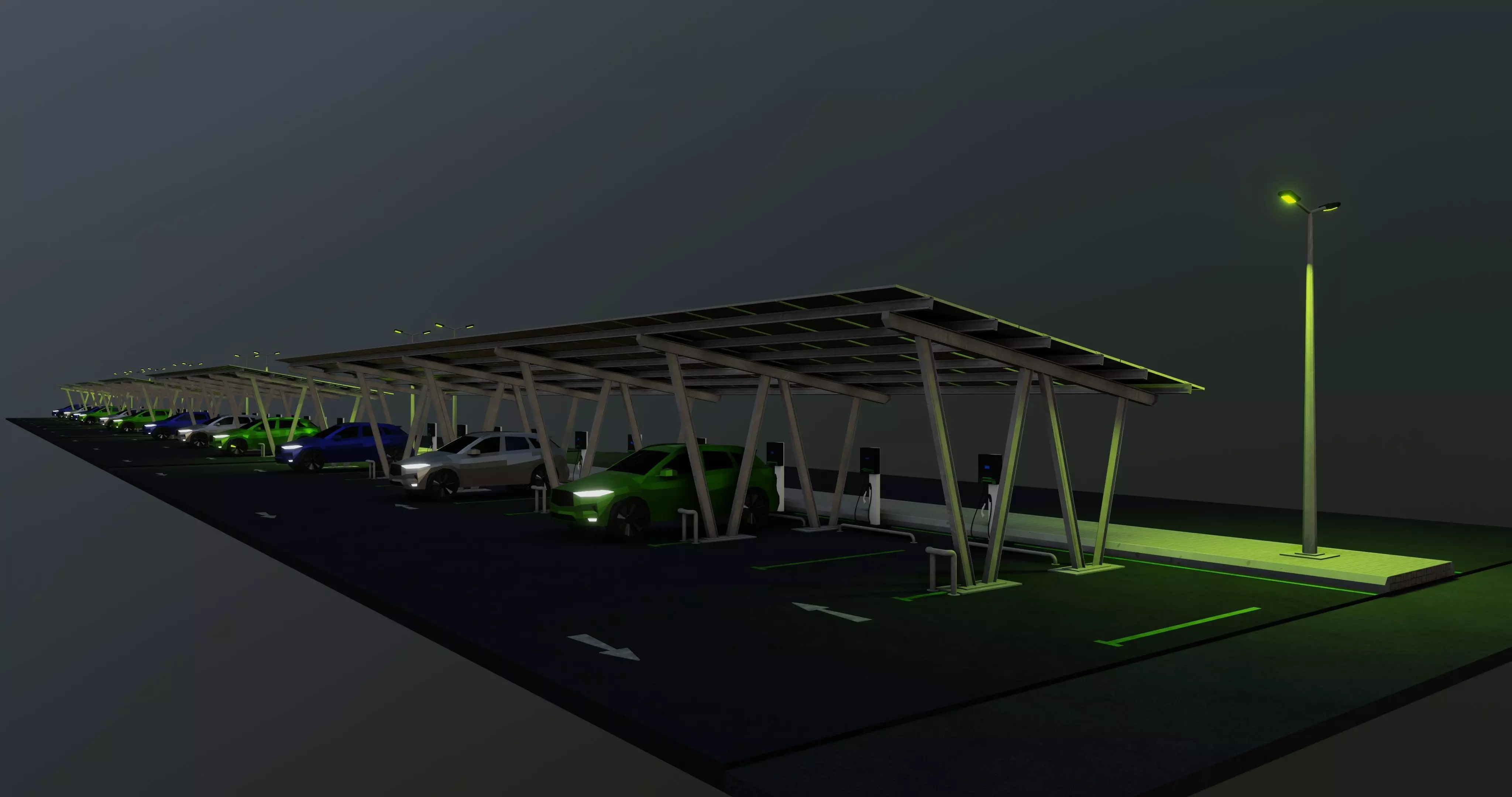 Low Poly Solar Carport Type-2 Pack Low-poly 3D model_0