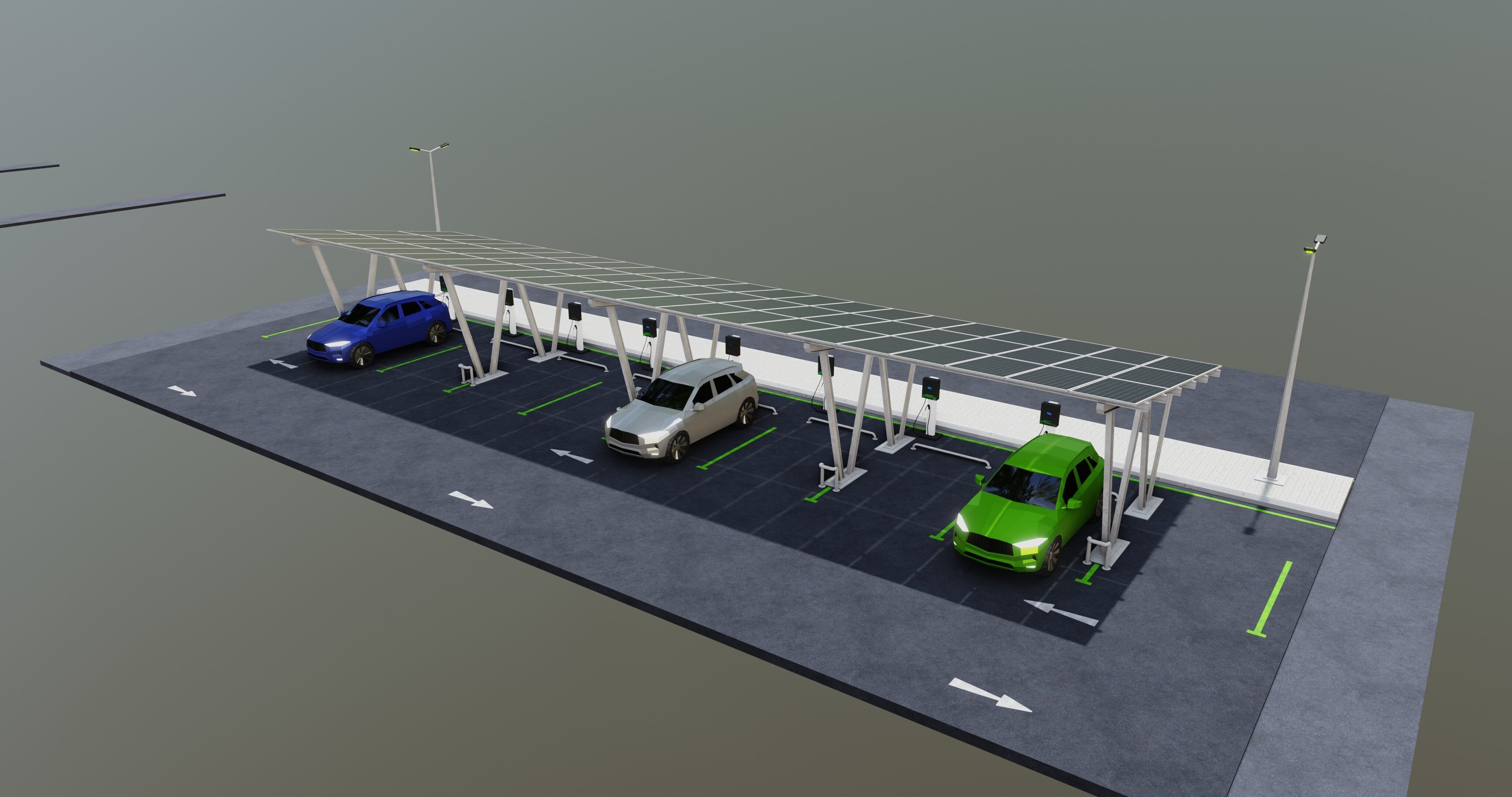 Low Poly Solar Carport Type-2 Pack Low-poly 3D model_10