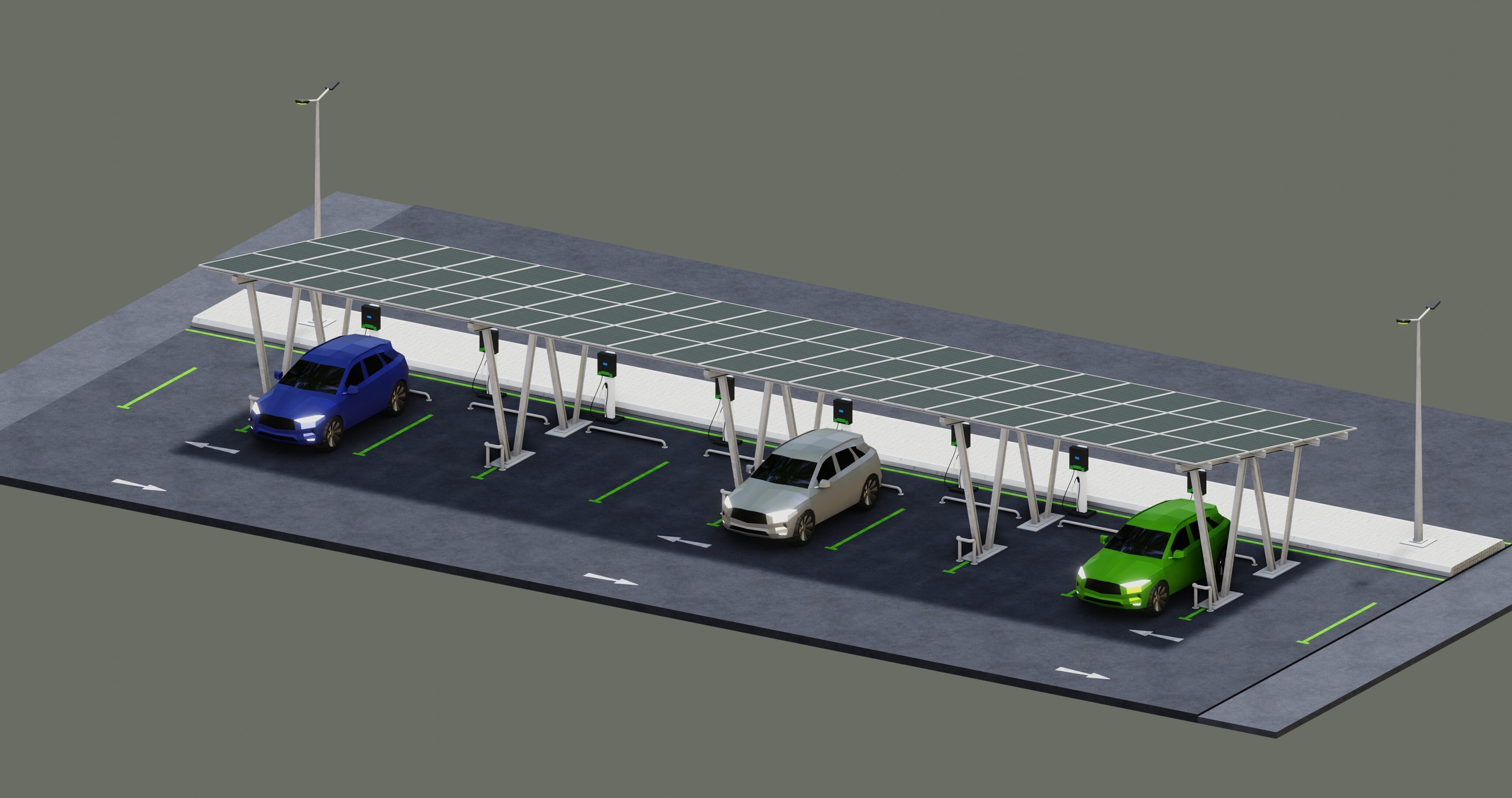 Low Poly Solar Carport Type-2 Pack Low-poly 3D model_11