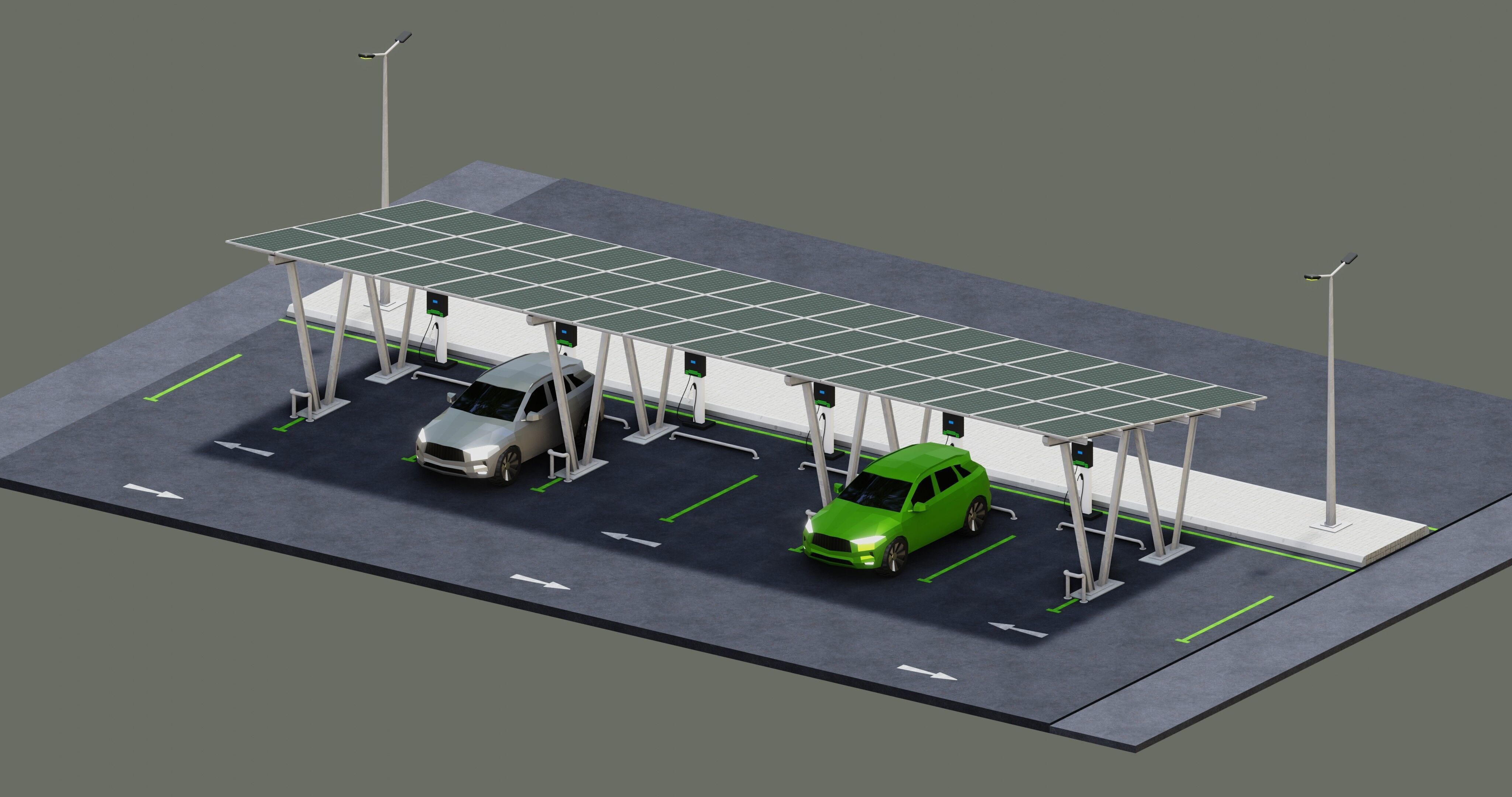 Low Poly Solar Carport Type-2 Pack Low-poly 3D model_9