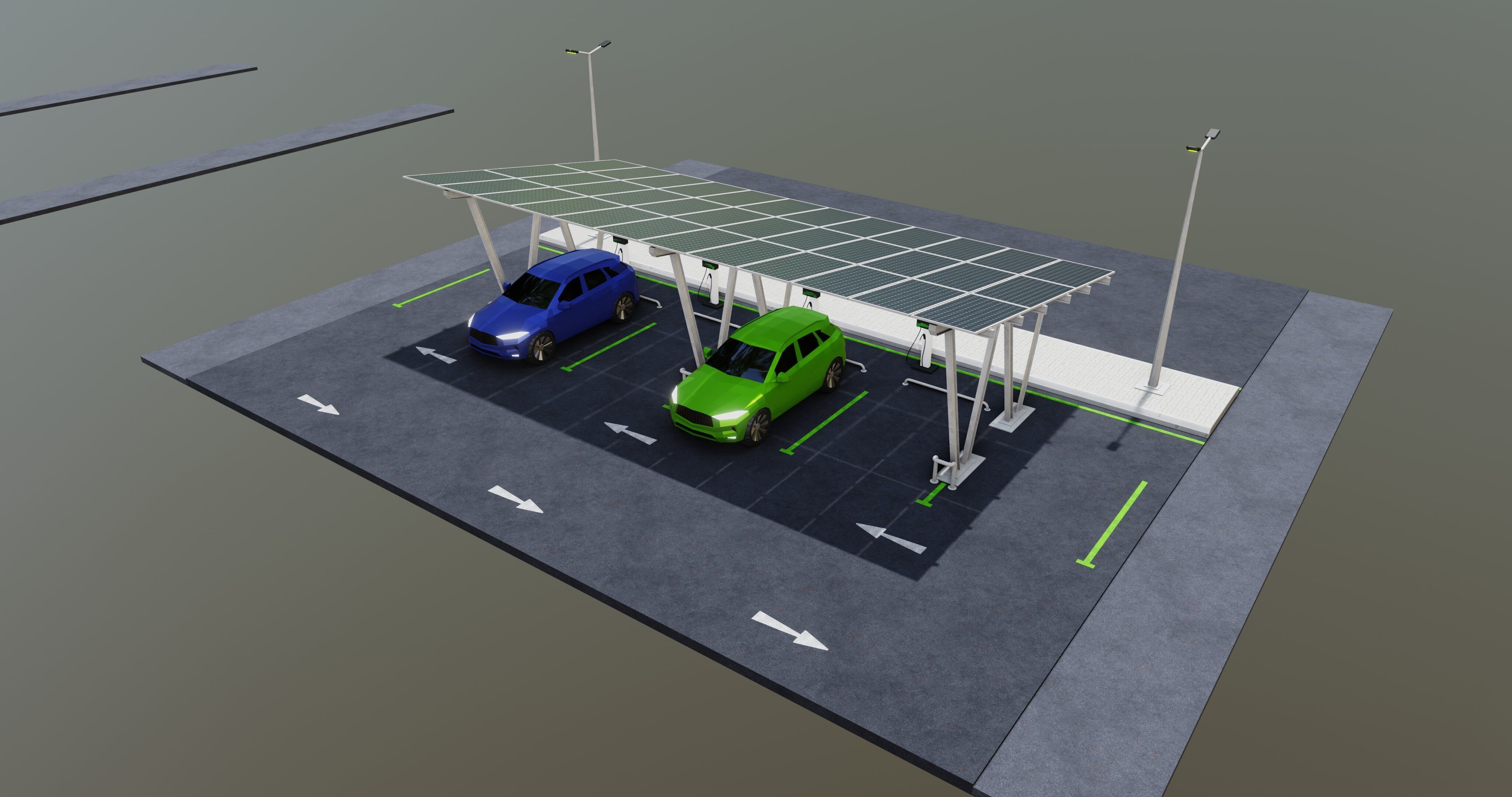 Low Poly Solar Carport Type-2 Pack Low-poly 3D model_6