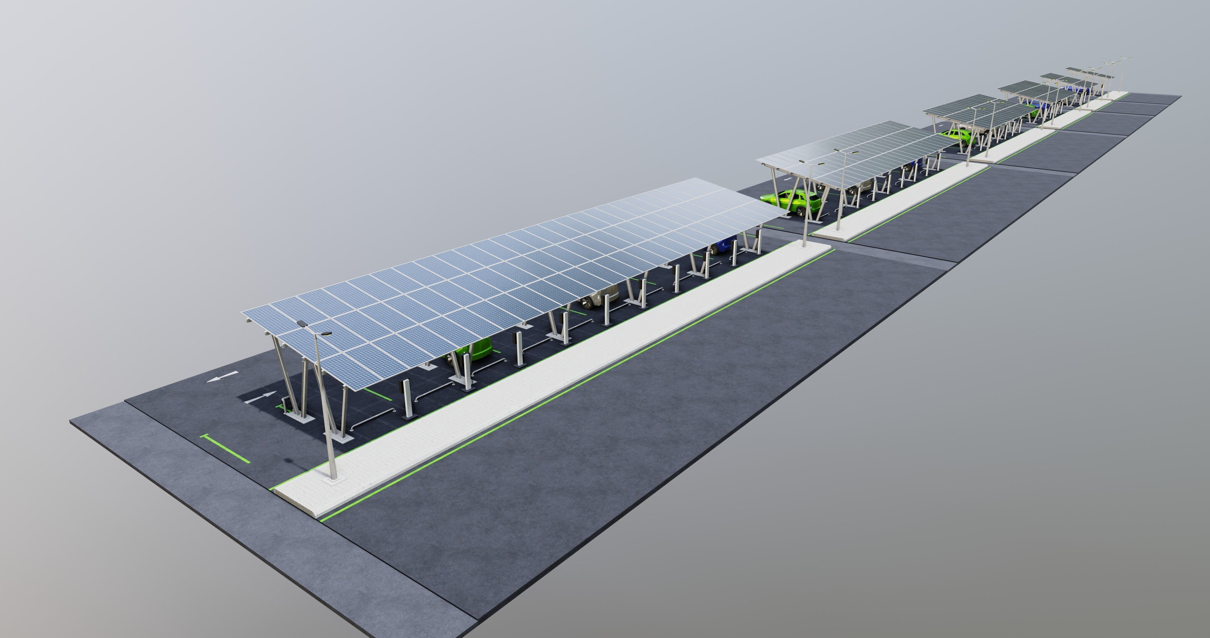 Low Poly Solar Carport Type-2 Pack Low-poly 3D model_24