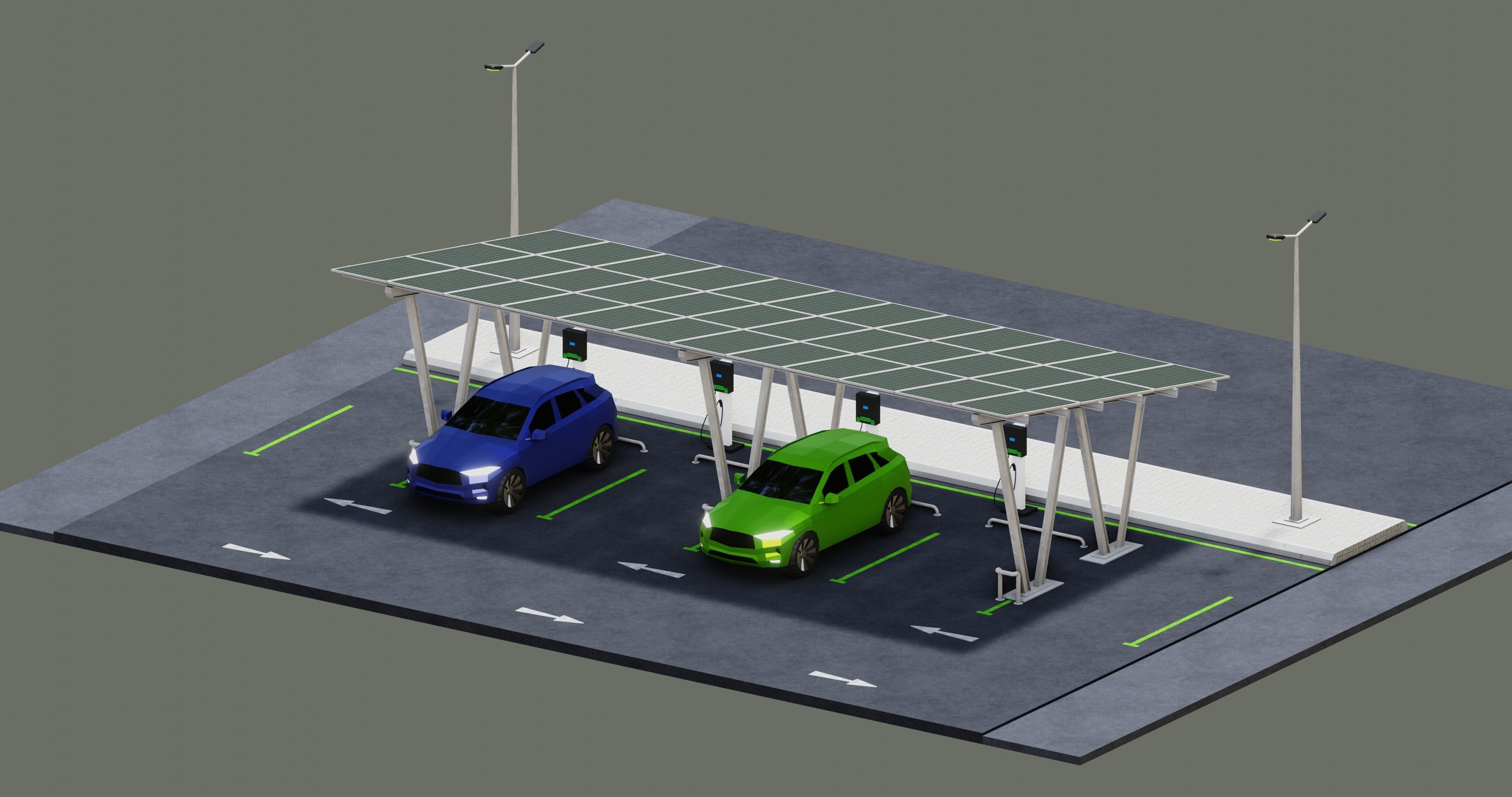 Low Poly Solar Carport Type-2 Pack Low-poly 3D model_7