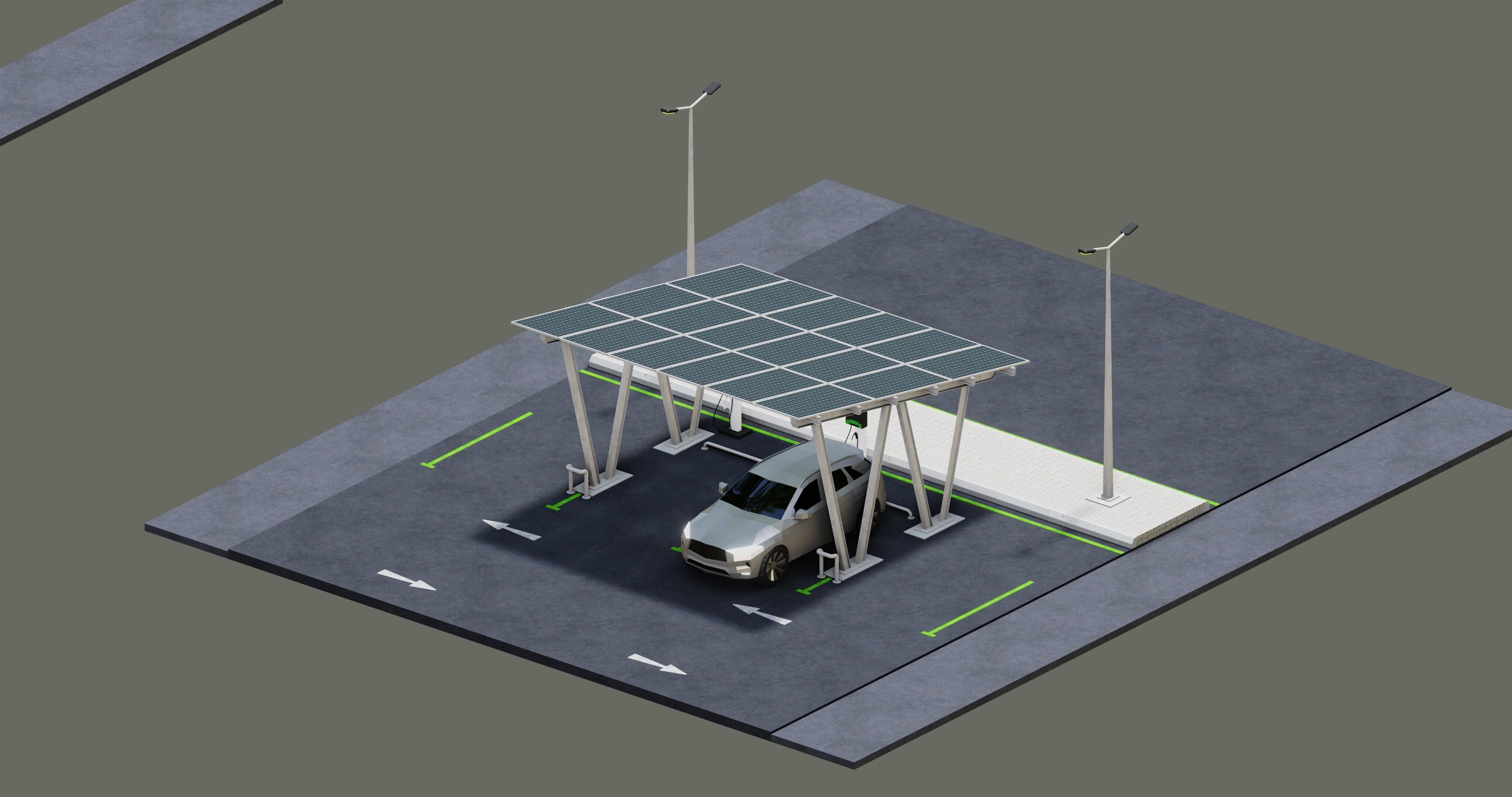 Low Poly Solar Carport Type-2 Pack Low-poly 3D model_5