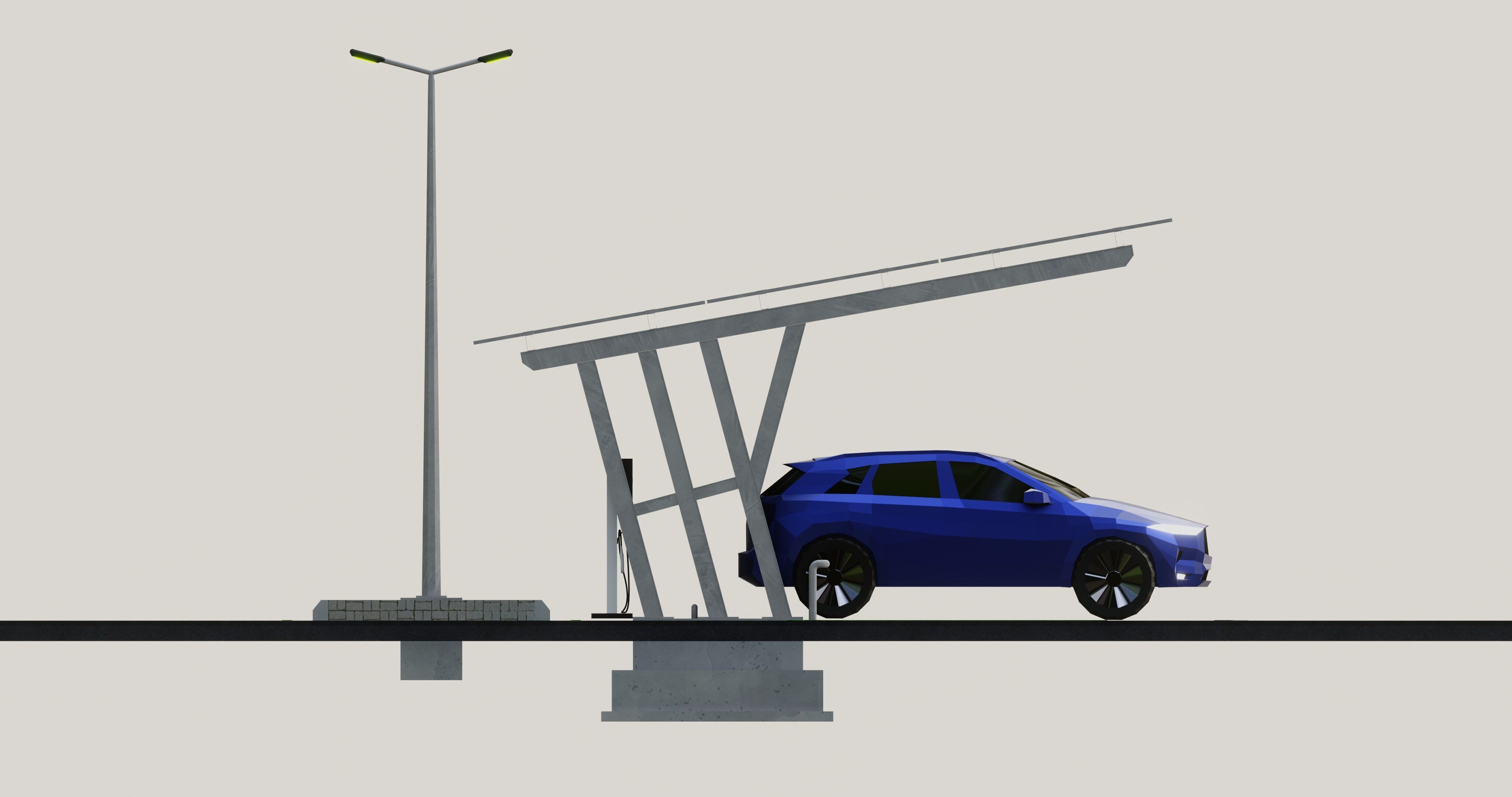 Low Poly Solar Carport Type-3 Pack Low-poly 3D model_18