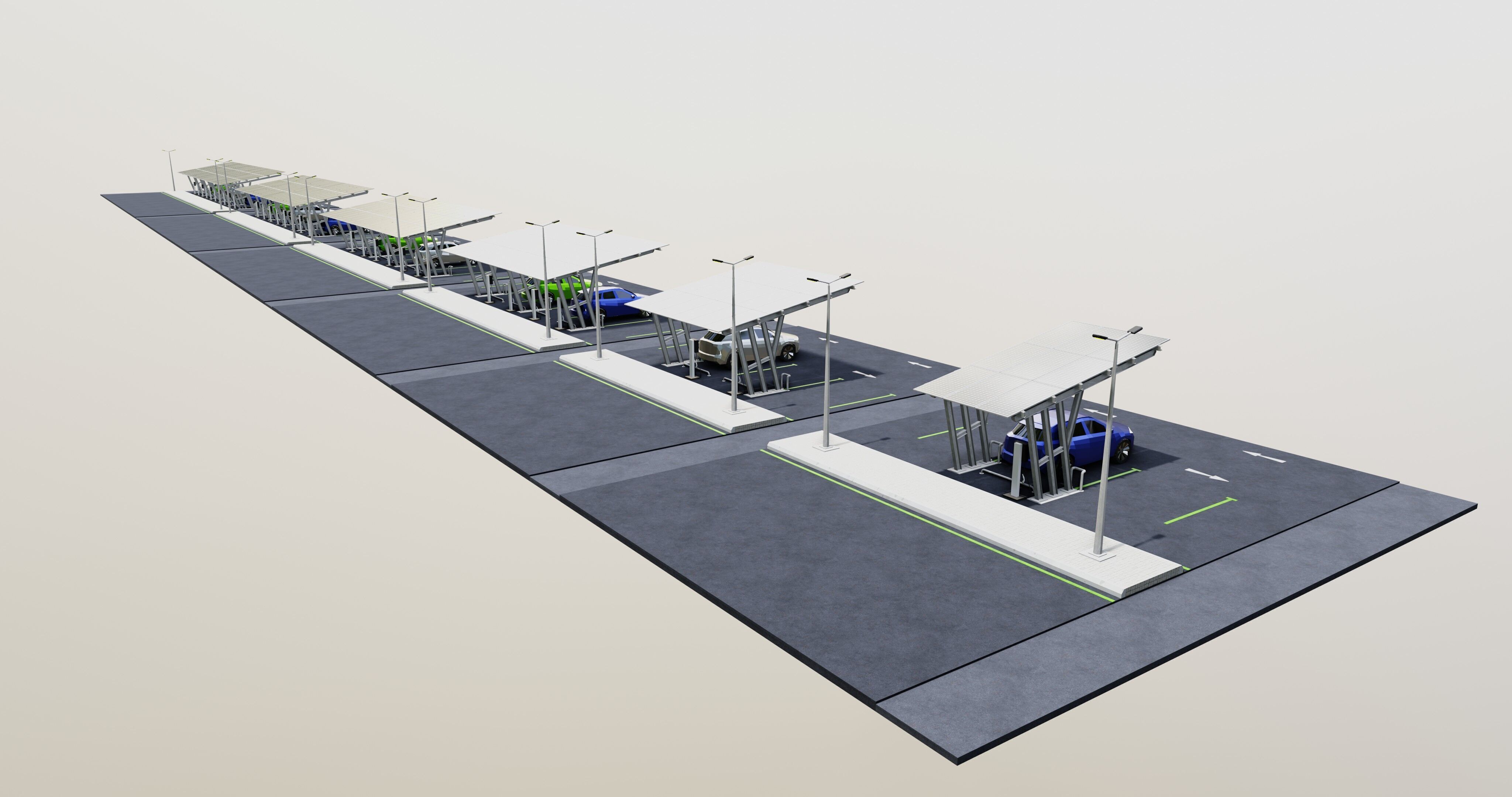 Low Poly Solar Carport Type-3 Pack Low-poly 3D model_6