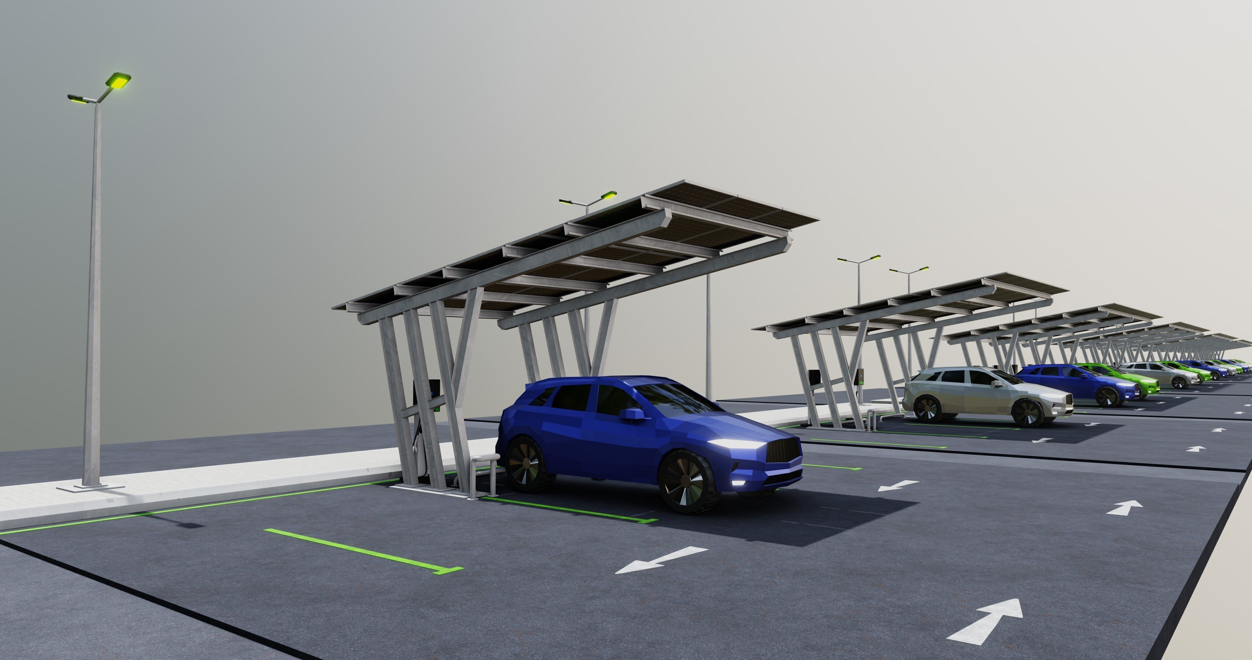 Low Poly Solar Carport Type-3 Pack Low-poly 3D model_26