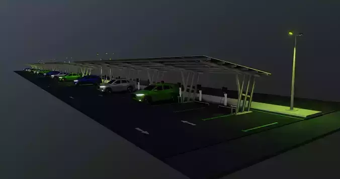Low Poly Solar Carport Type-3 Pack Low-poly 3D model