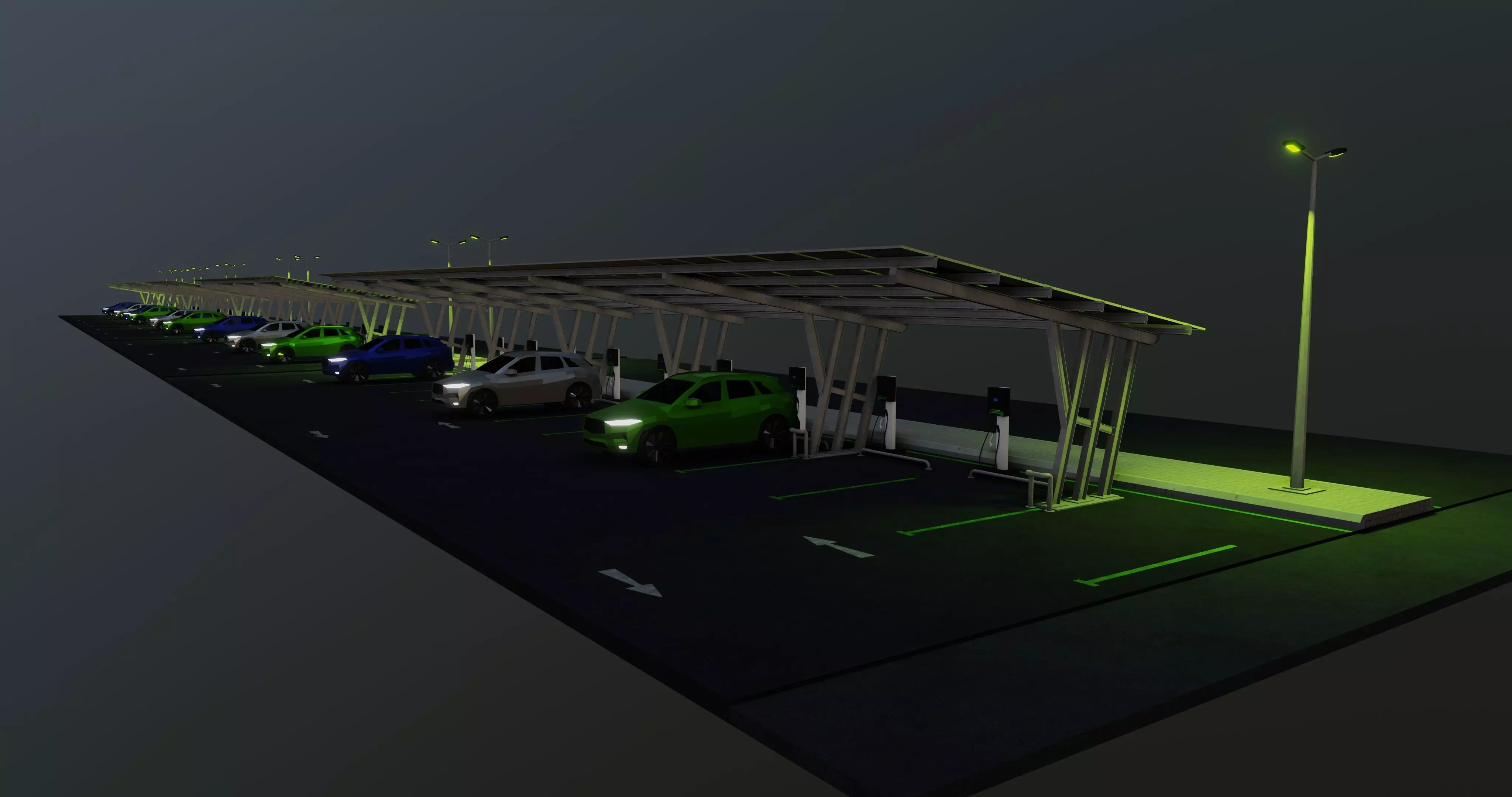 Low Poly Solar Carport Type-3 Pack Low-poly 3D model_0