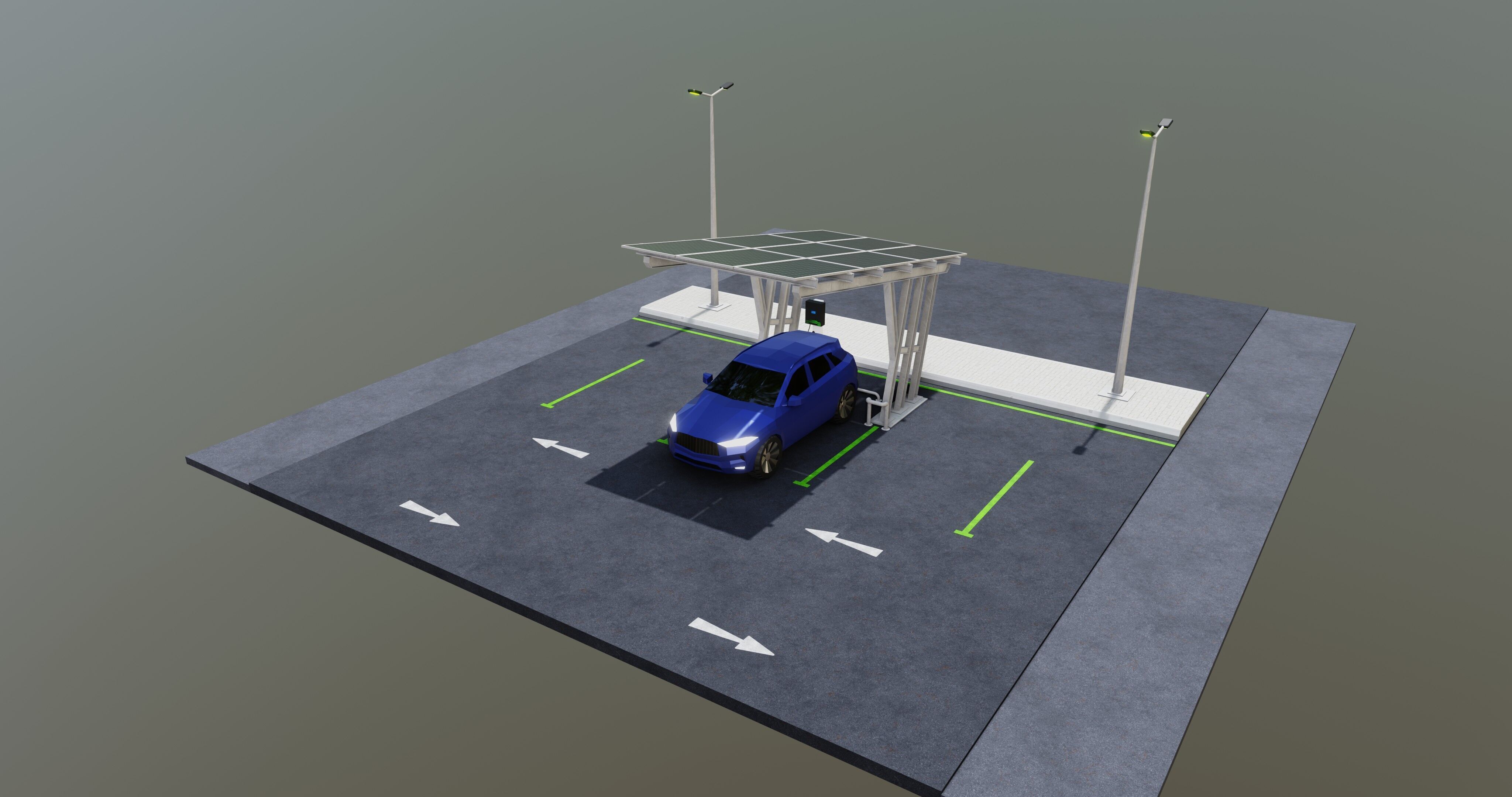 Low Poly Solar Carport Type-3 Pack Low-poly 3D model_12