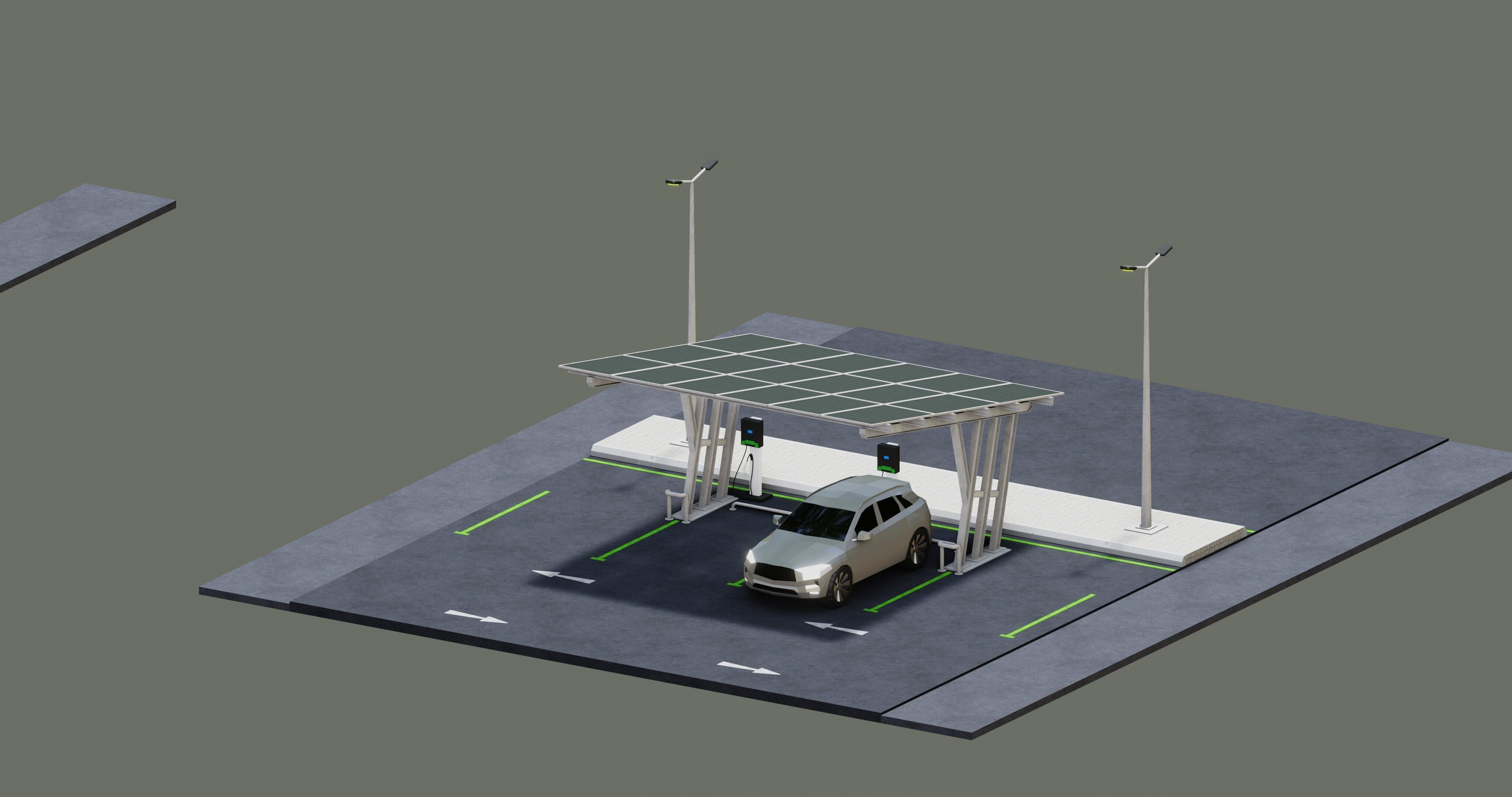 Low Poly Solar Carport Type-3 Pack Low-poly 3D model_29