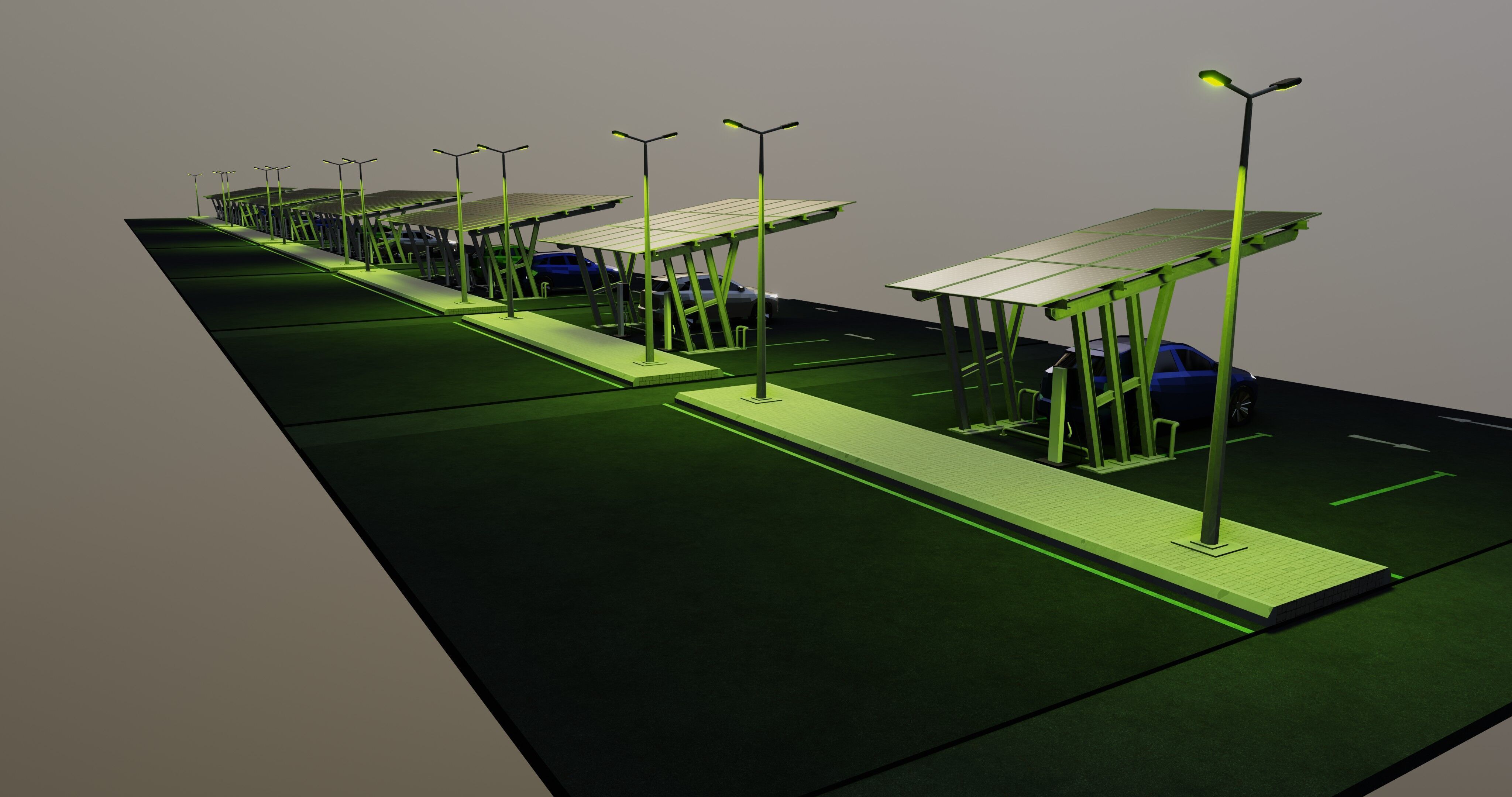 Low Poly Solar Carport Type-3 Pack Low-poly 3D model_3