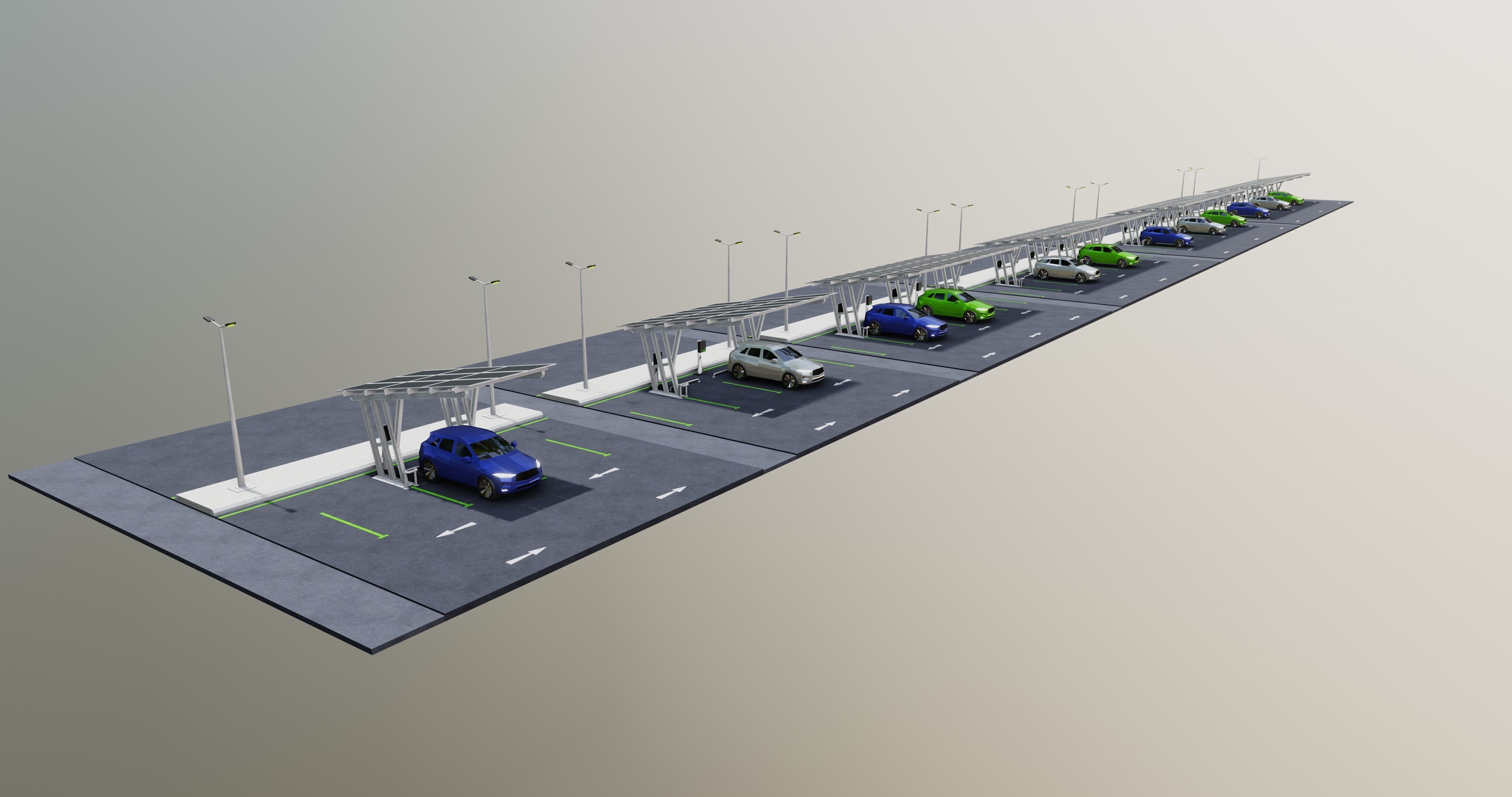 Low Poly Solar Carport Type-3 Pack Low-poly 3D model_5