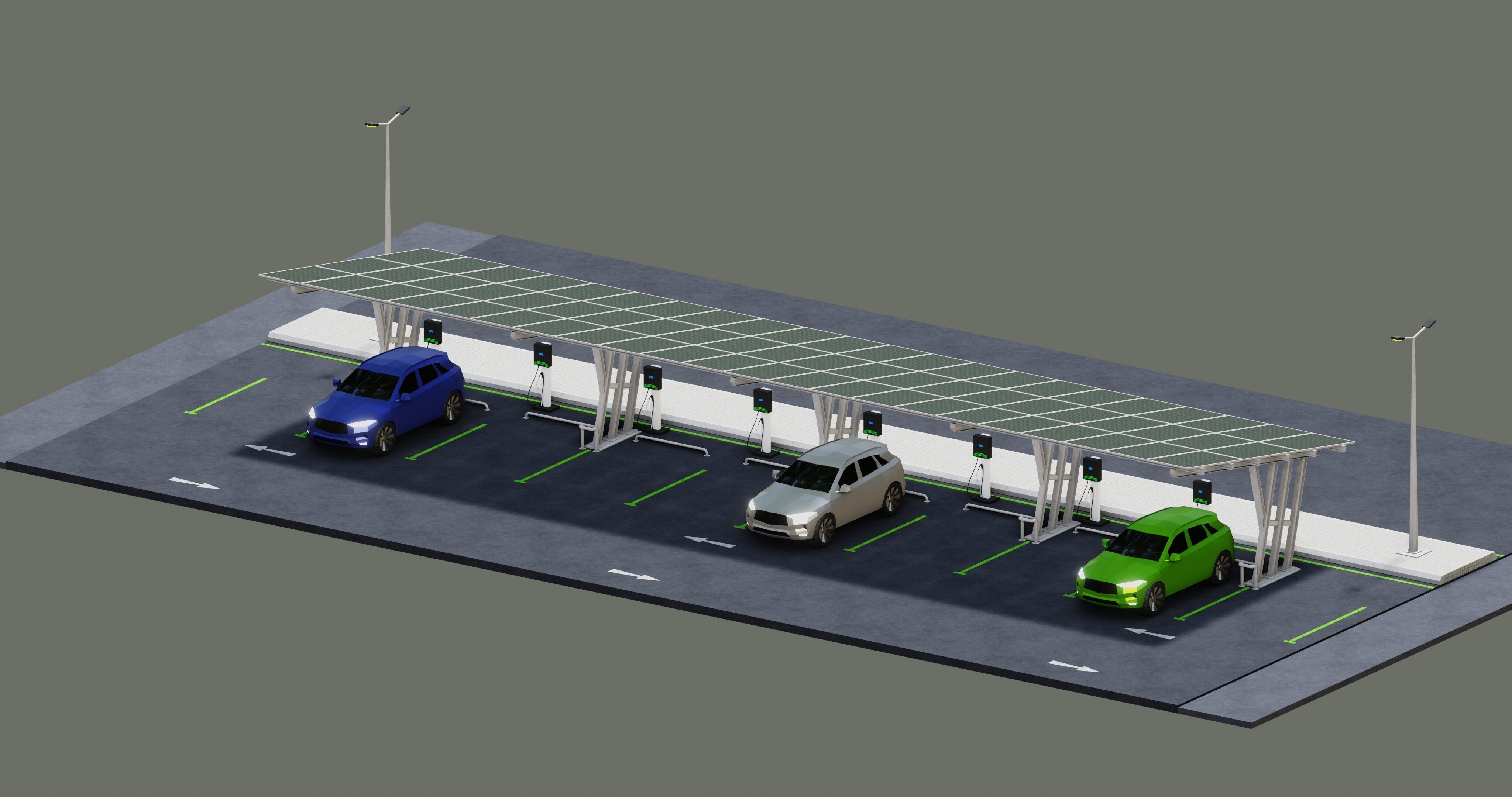 Low Poly Solar Carport Type-3 Pack Low-poly 3D model_16