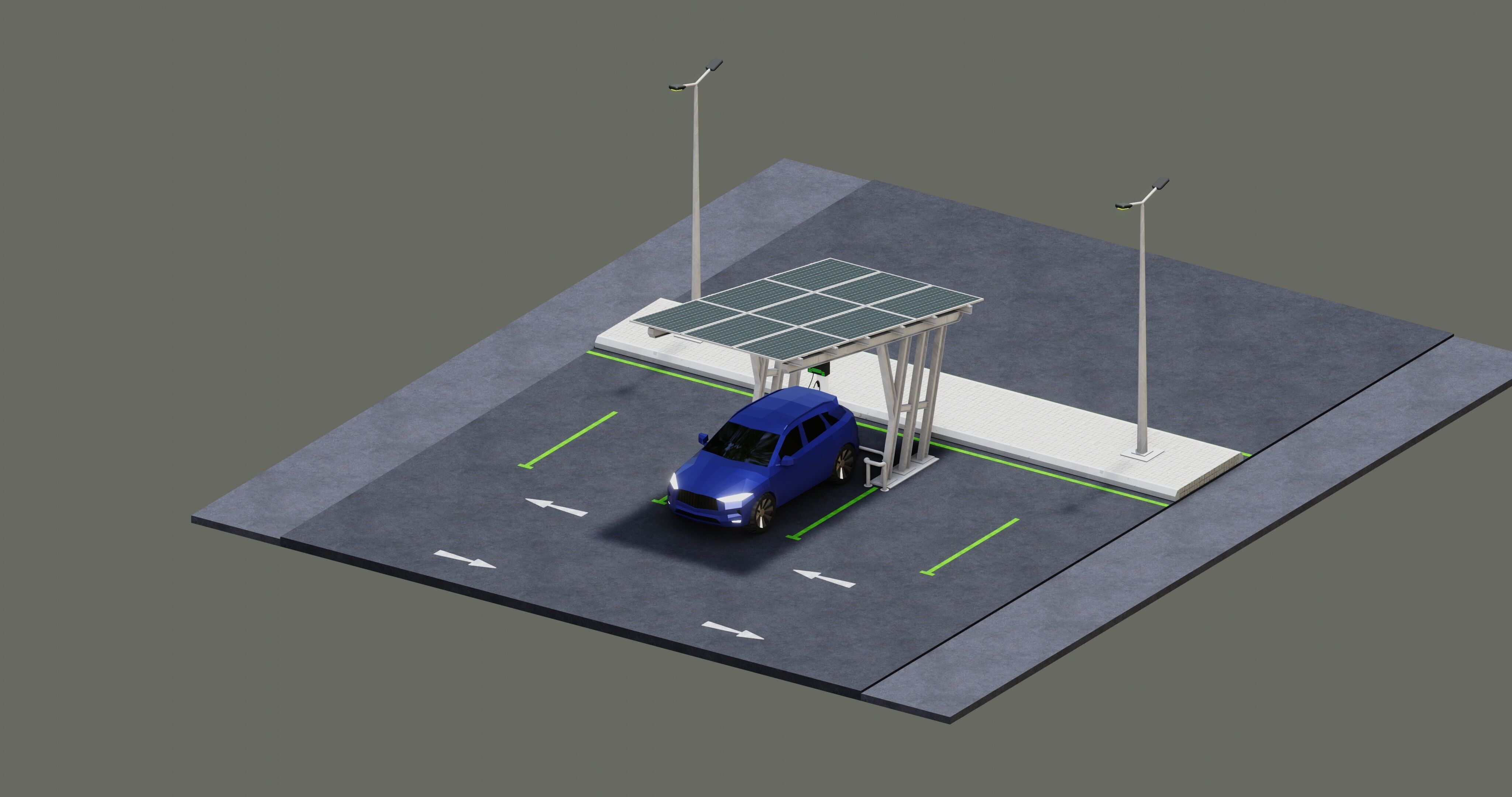 Low Poly Solar Carport Type-3 Pack Low-poly 3D model_8