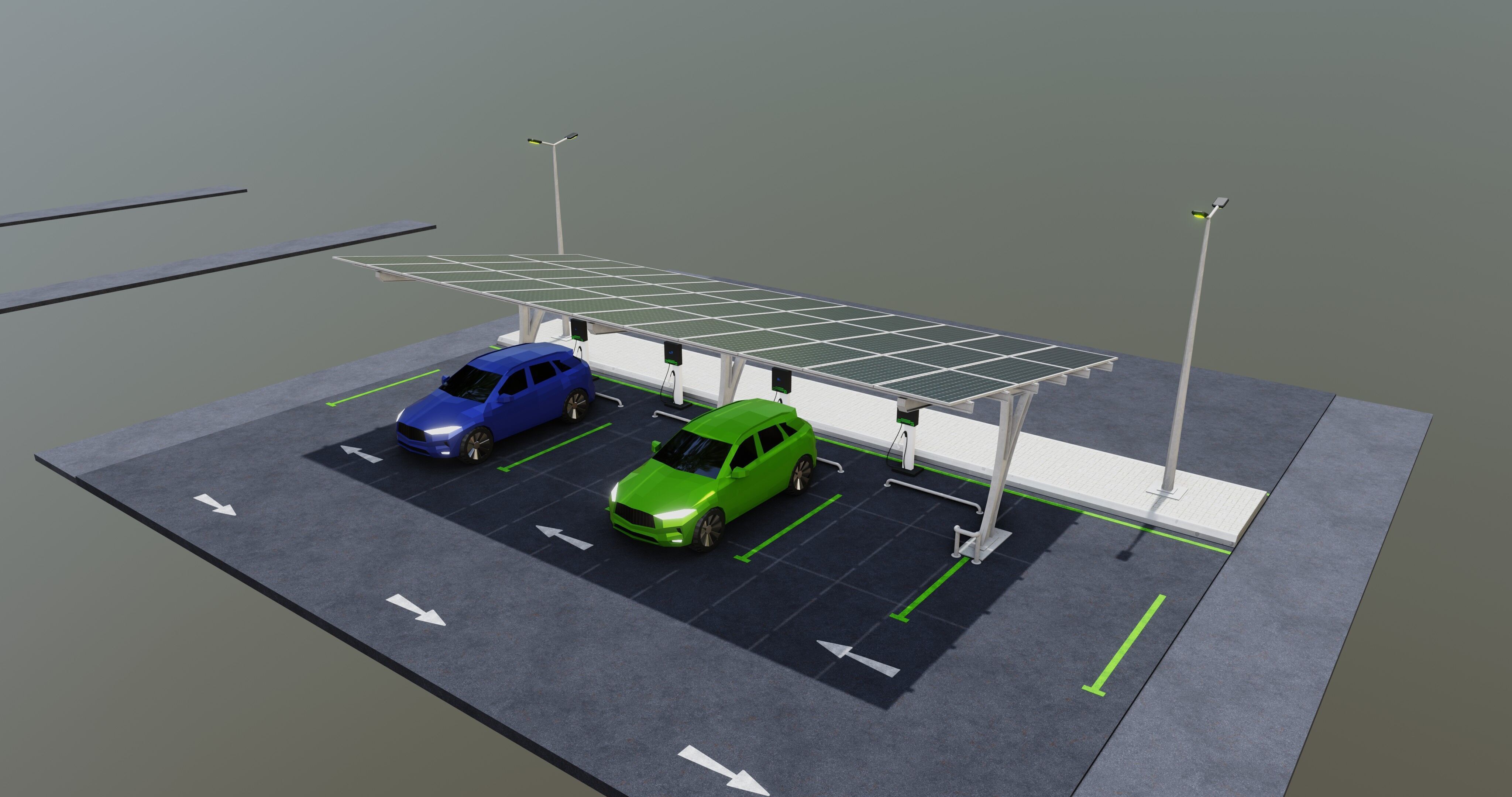Low Poly Solar Carport Type-4 Pack Low-poly 3D model_6