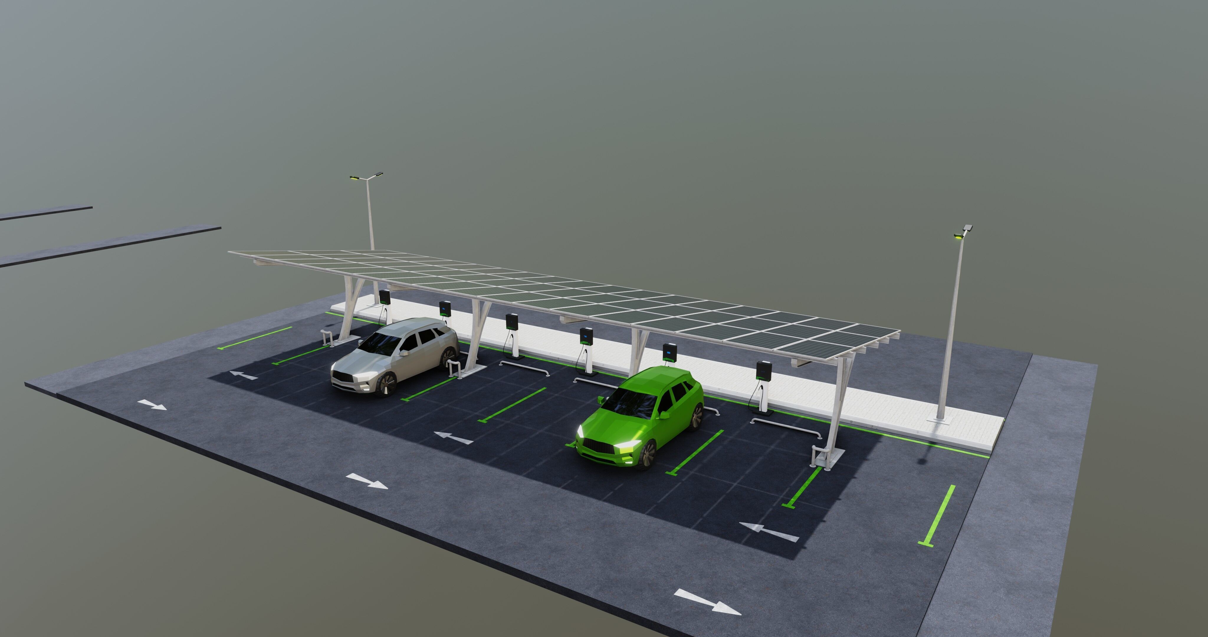 Low Poly Solar Carport Type-4 Pack Low-poly 3D model_8