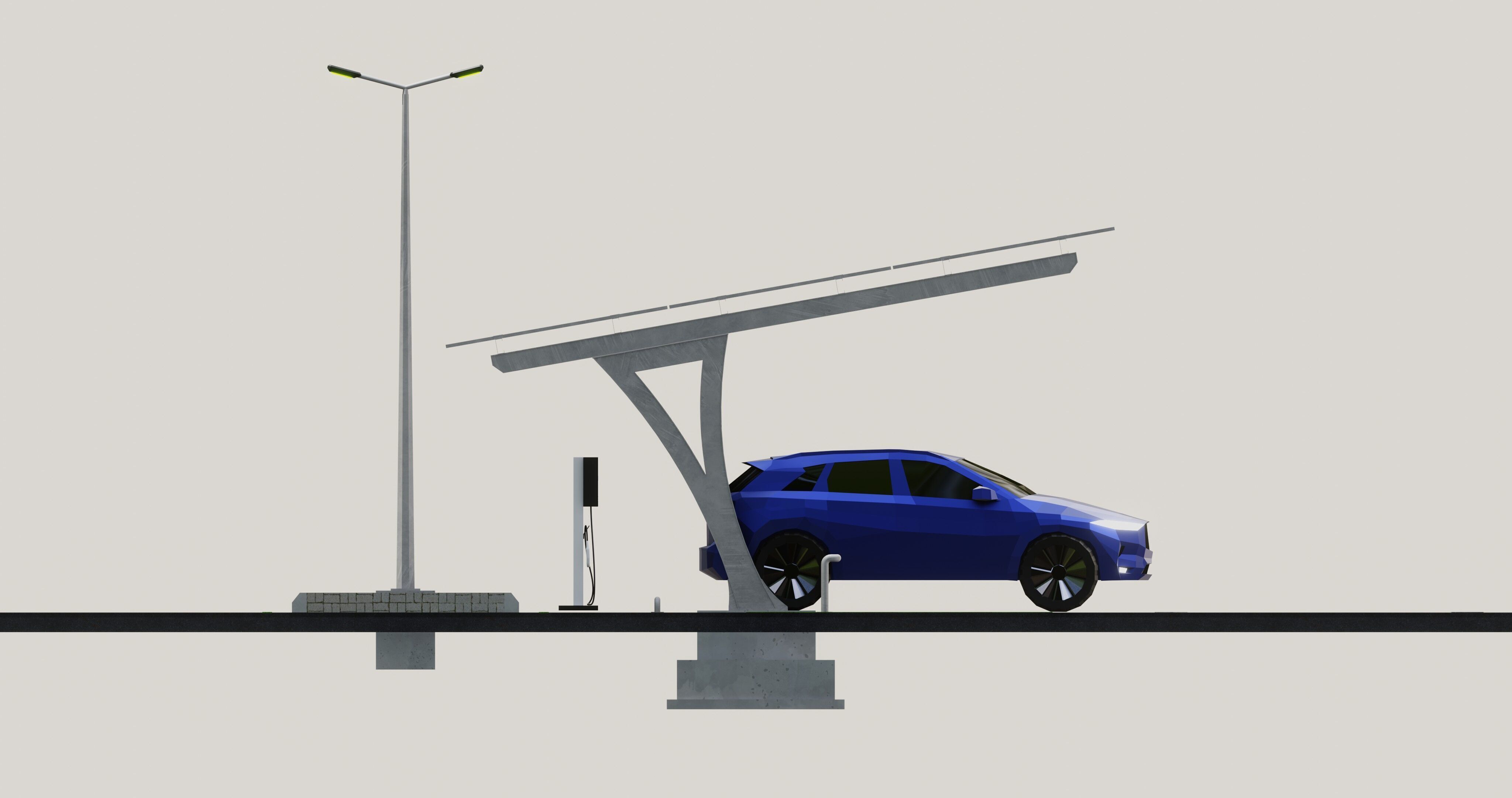 Low Poly Solar Carport Type-4 Pack Low-poly 3D model_17