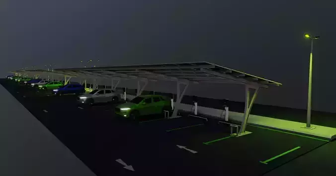 Low Poly Solar Carport Type-4 Pack Low-poly 3D model
