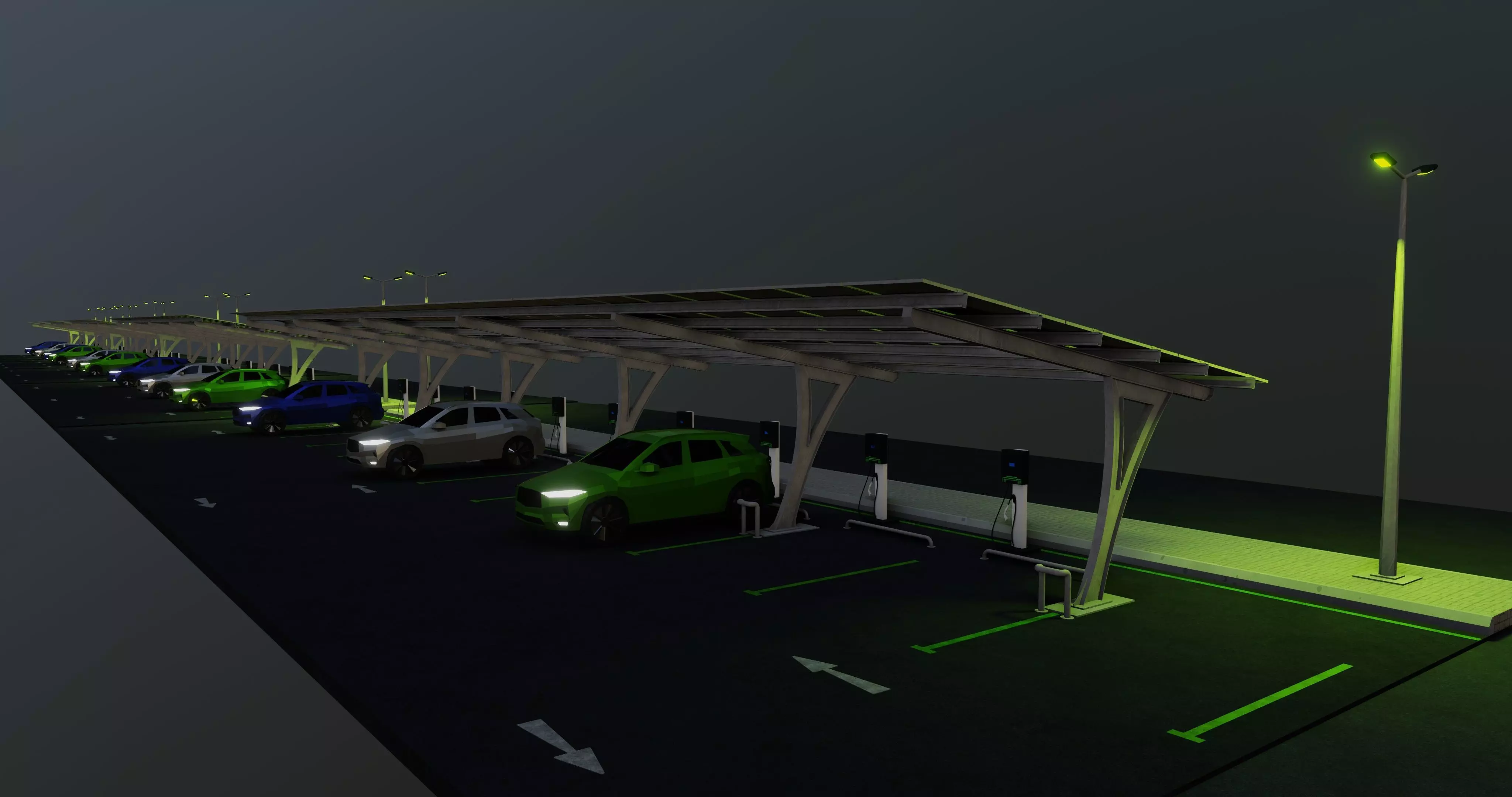 Low Poly Solar Carport Type-4 Pack Low-poly 3D model_0