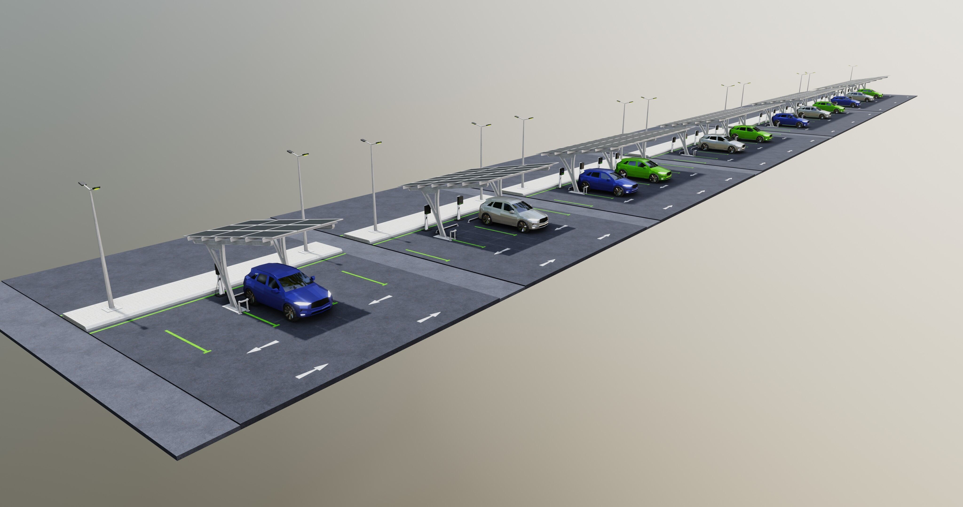 Low Poly Solar Carport Type-4 Pack Low-poly 3D model_2