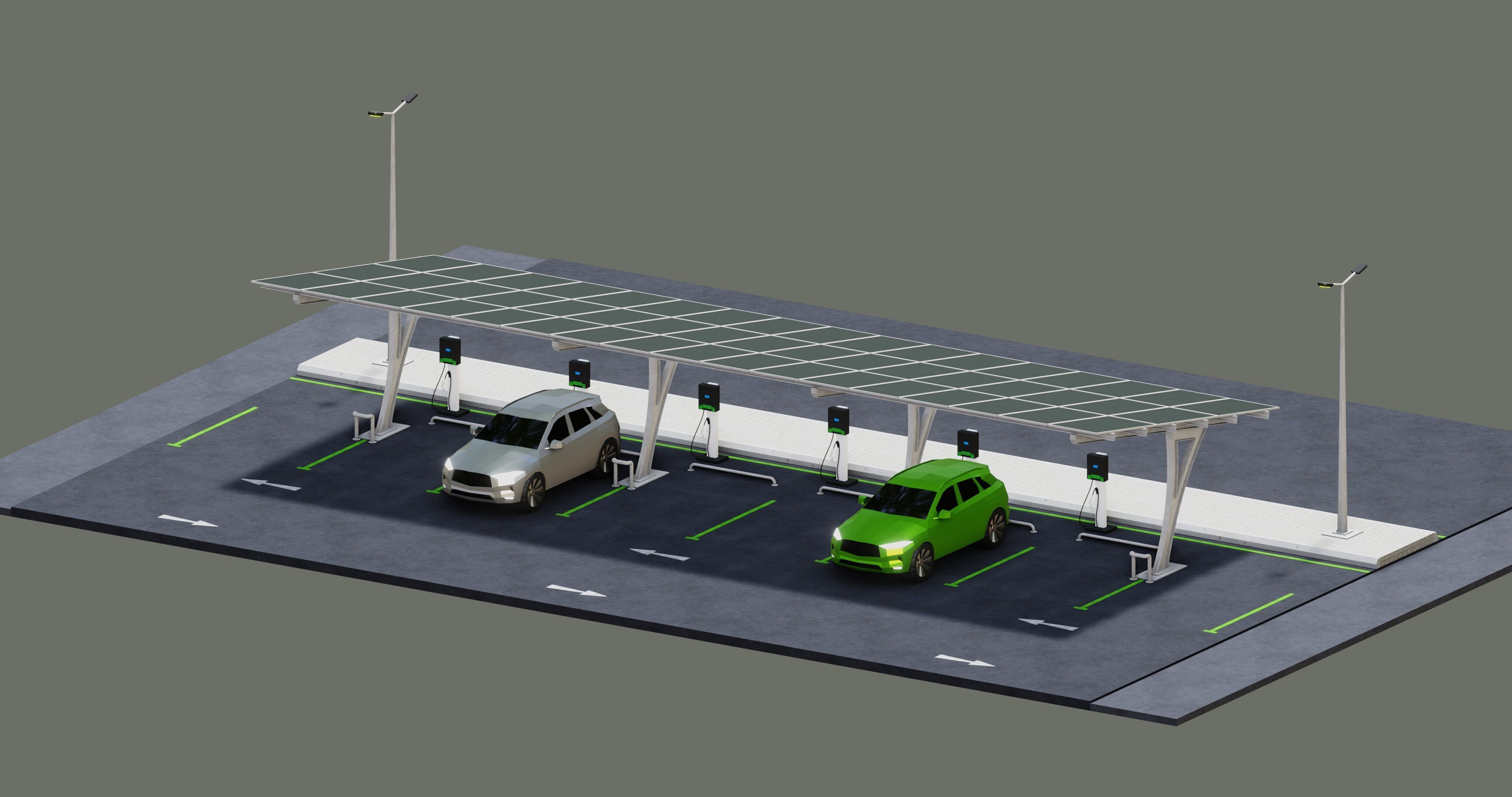 Low Poly Solar Carport Type-4 Pack Low-poly 3D model_9
